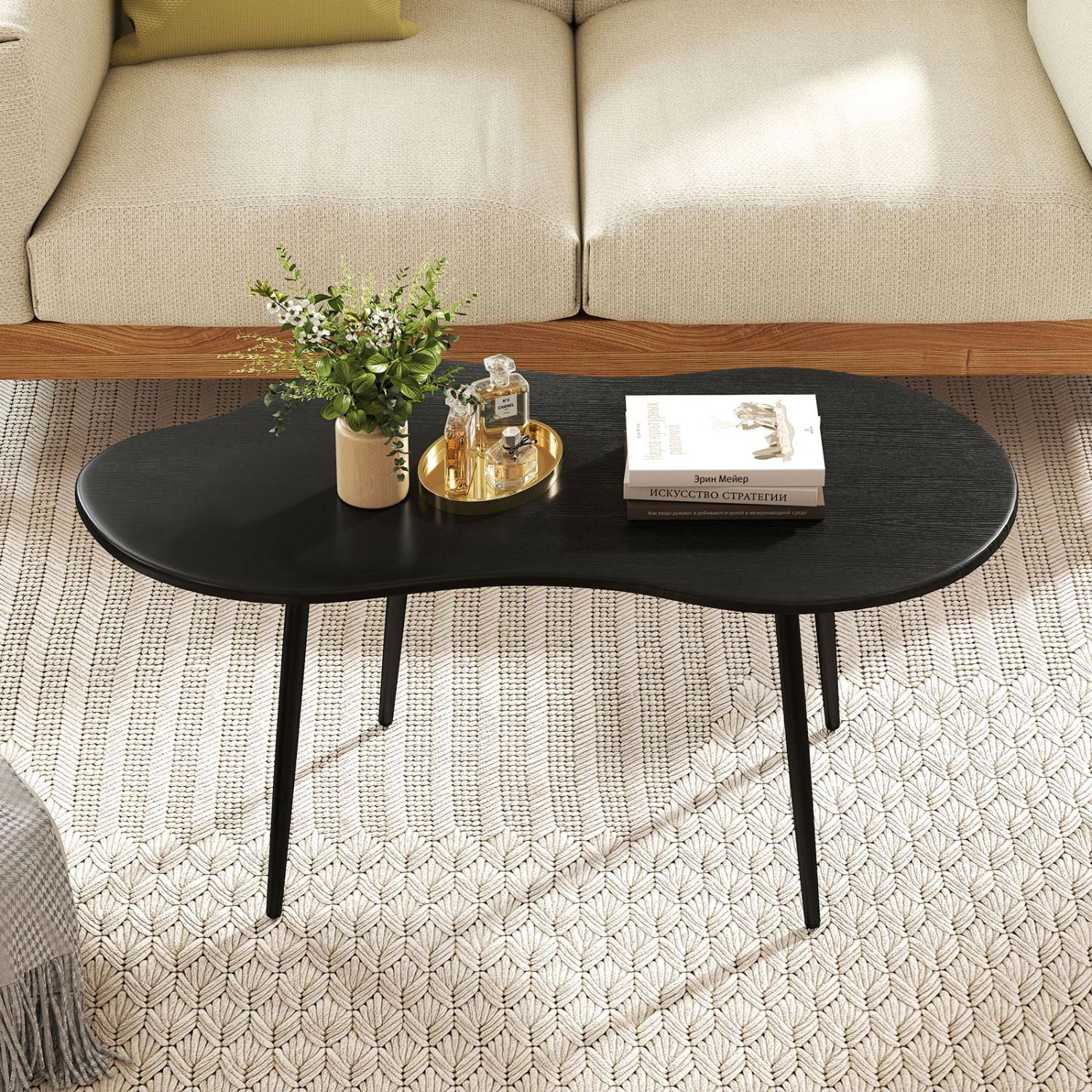 SlickBlue 39.5 Inch Irregular Coffee Table with Metal Frame