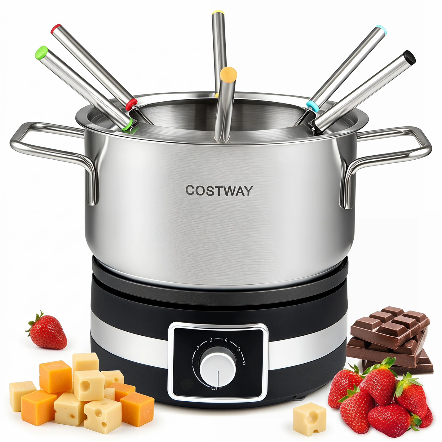LJG 1200W Electric Fondue Pot Set with Removable Stainless Steel Pot and 6 Forks