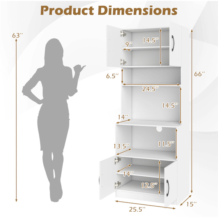 Hivvago 66 Inch Kitchen Pantry Cabinet With Charging Station And Adjustable Shelves For Dining Room