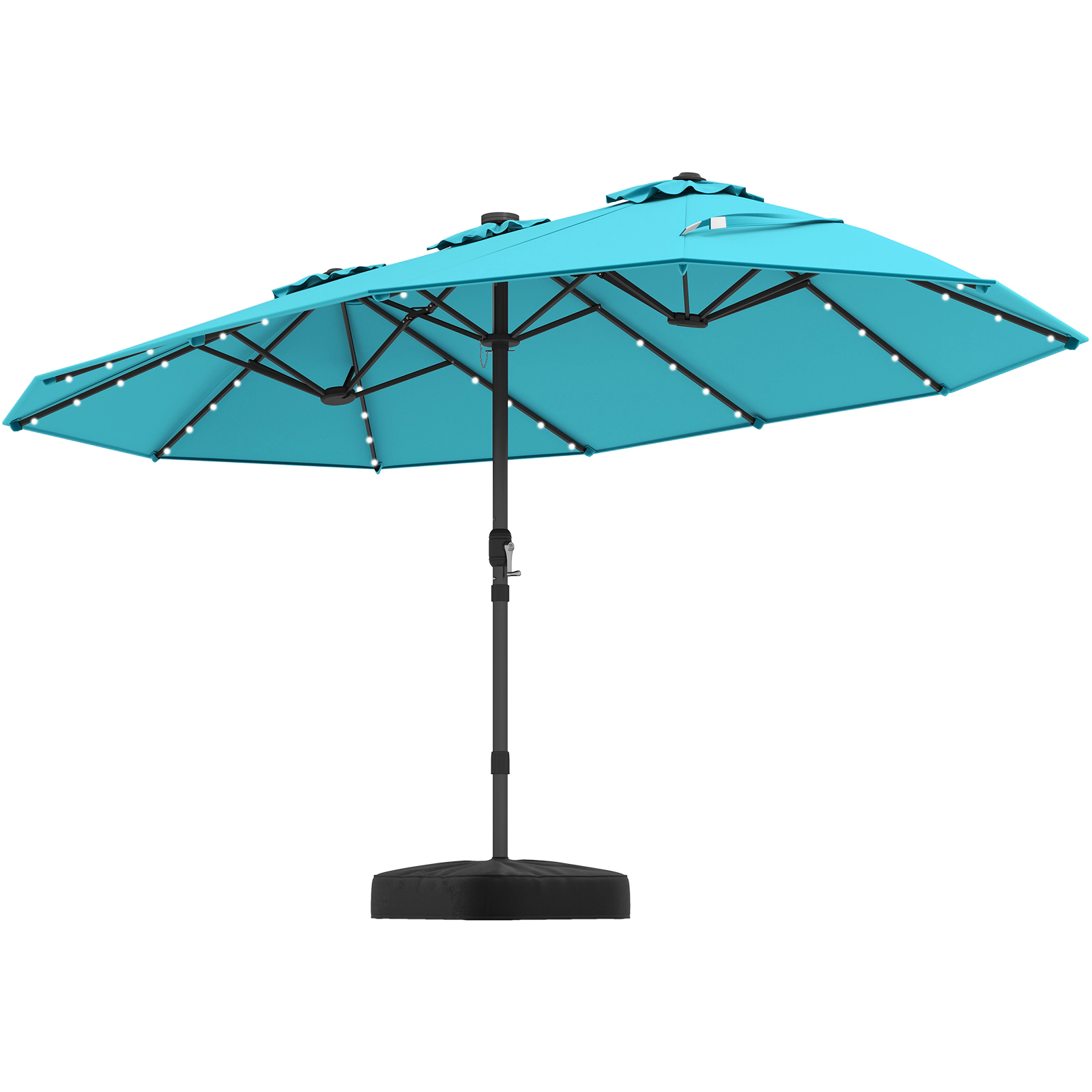 SUGIFT Turquoise 48 Solar LED Lights 12 Ribs and Base 15 FT Double-Sided Patio Umbrella