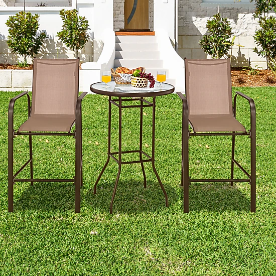 SUGIFT 3-Piece Brown Patio Furniture Set with Bar Table 2 Stools and Footrests 45-in H 330-lb Per Stool