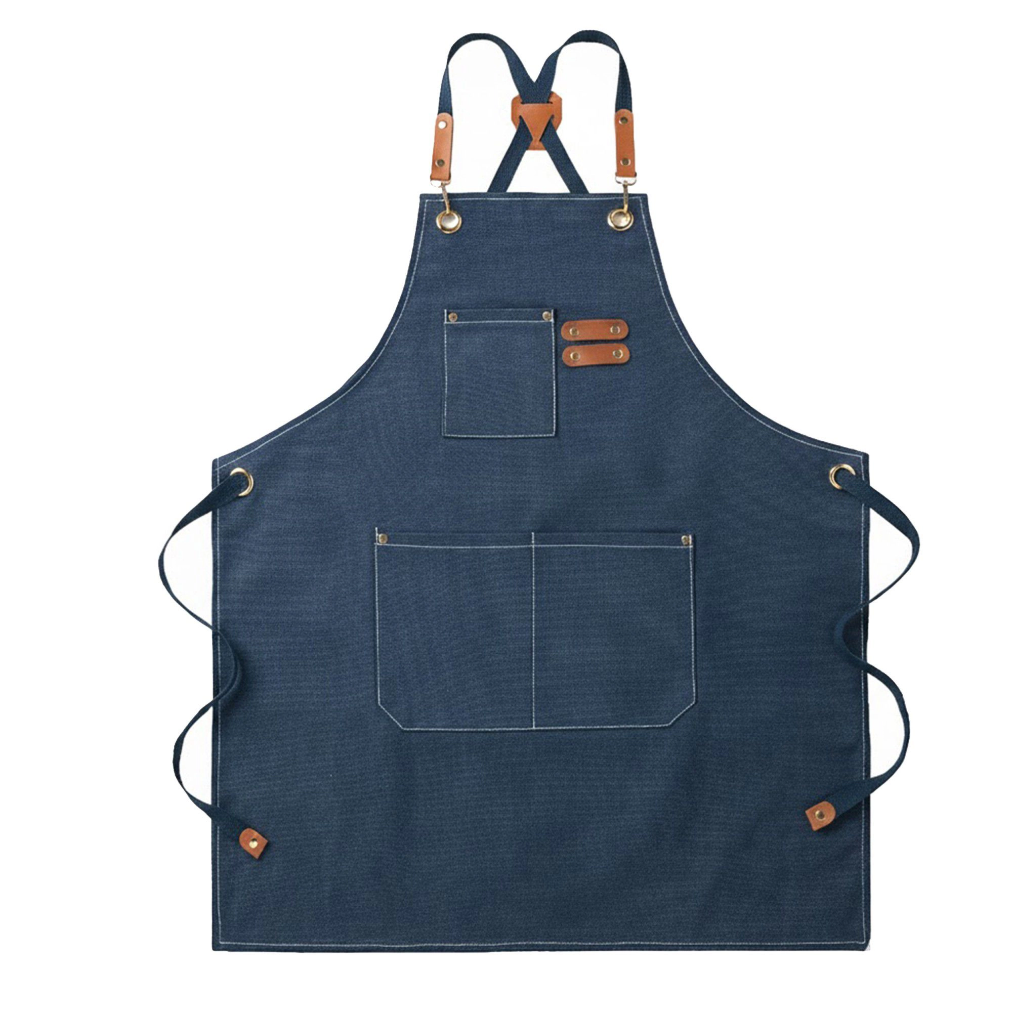 Alilang Women Adjustable Cross Back Denim Utility Apron with Multi Pocket Storage and Reinforced Hardware