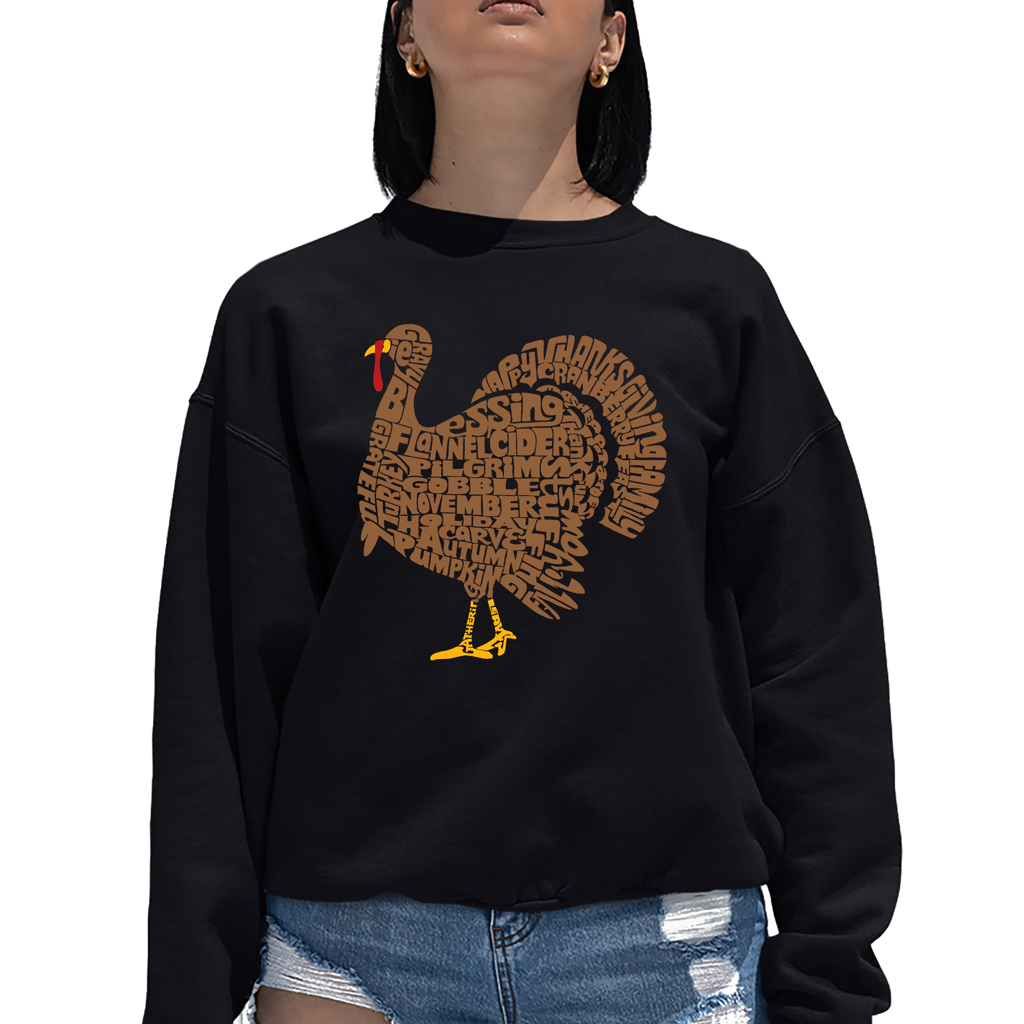LA Pop Art Thankgiving Turkey - Women's Word Crewneck Sweatshirt