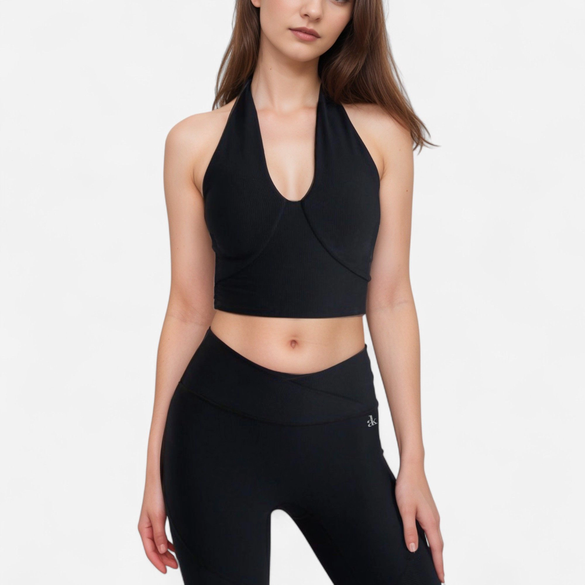 Anna-Kaci Women's Ribbed Halter Crop Tank Top with Deep V Neckline Seam Detailing