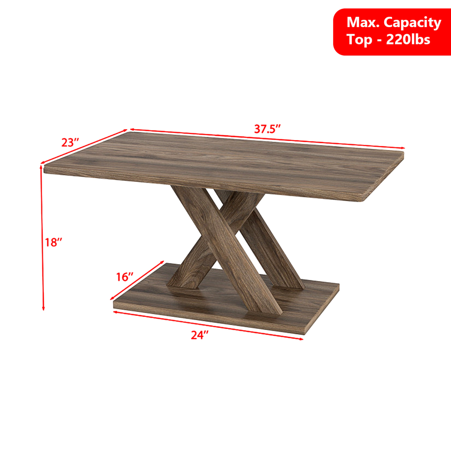 Hivvago Modern 37.5" Center Table with Solid Rubber Wood Frame and Stable Support