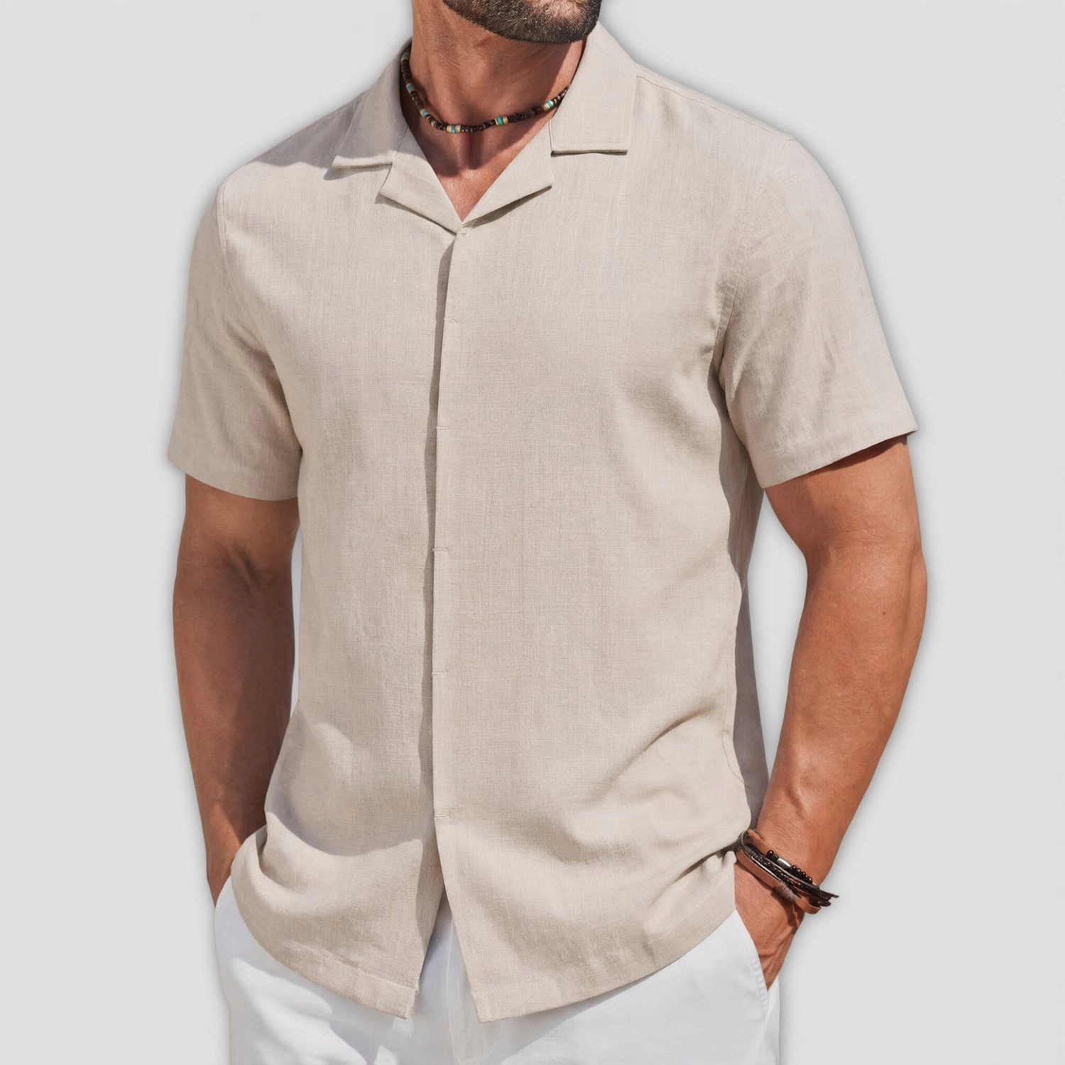COOFANDY Mens  Short Sleeve Shirts Camp Collar V Neck Button Down Casual Tops