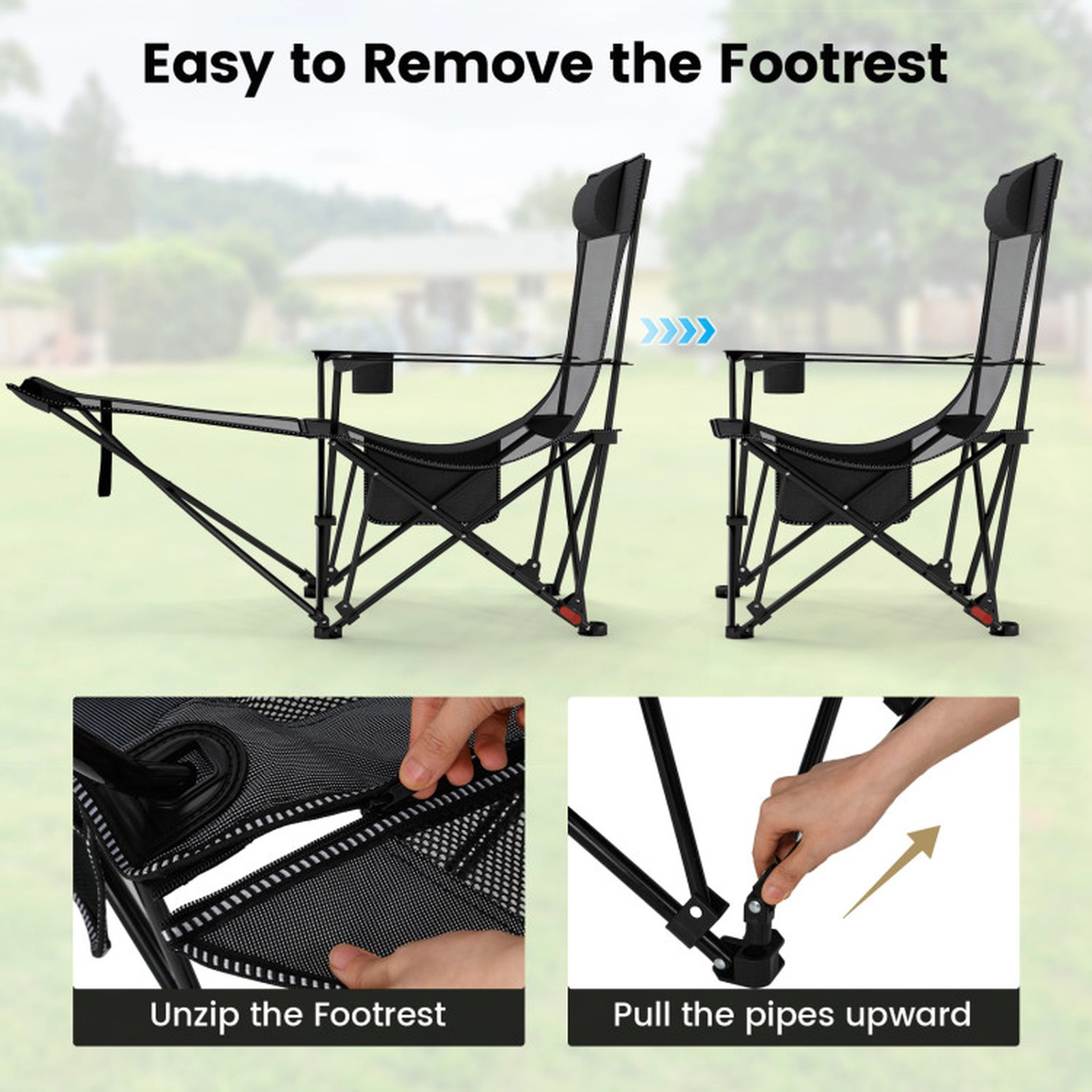 SUGIFT 4-Position Reclining Camping Chair with Removable Footrest 330-lb Capacity Gray/Green