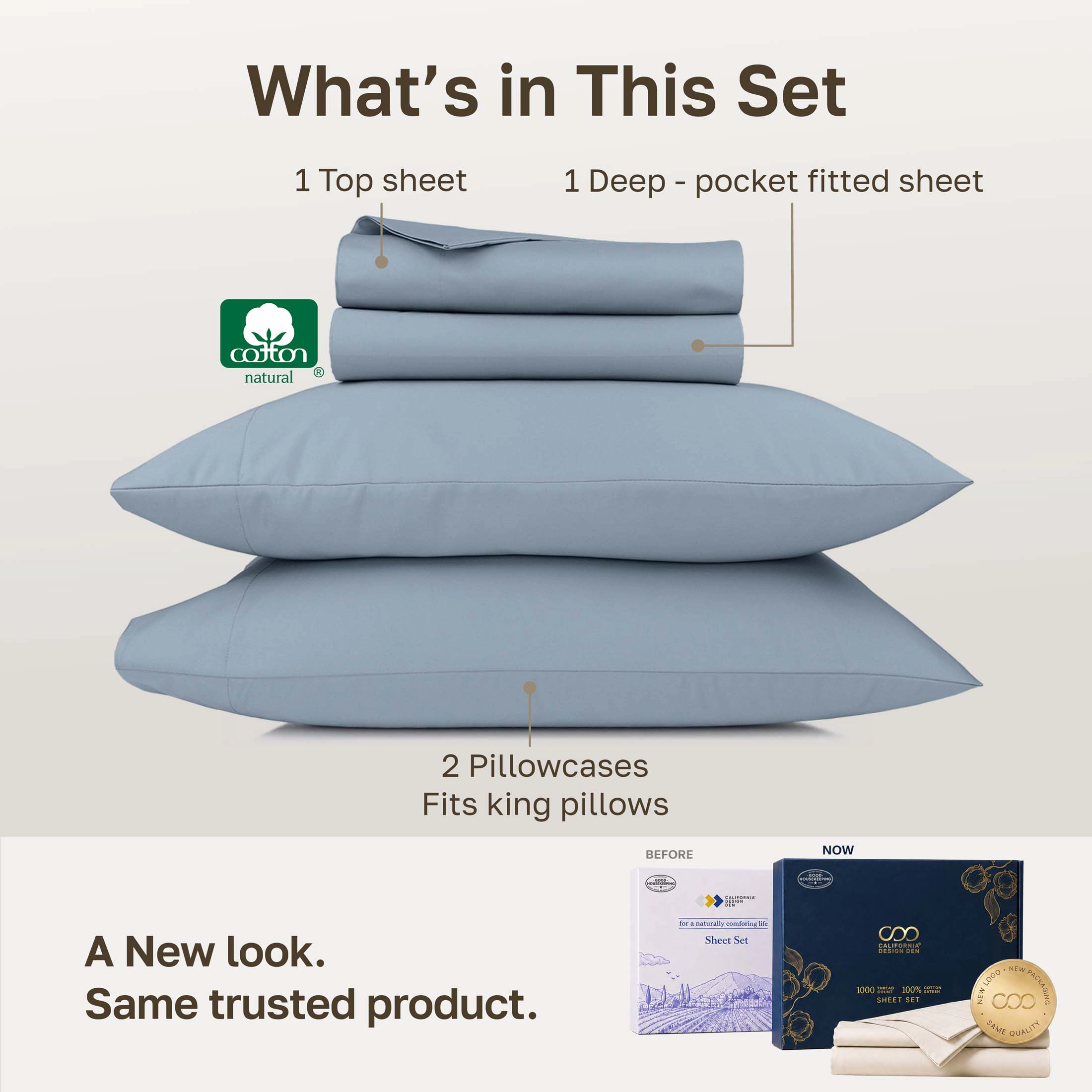 California Design Den 1000 Thread Count Deep Pocket Sheet Set - 100% Cotton Sateen
