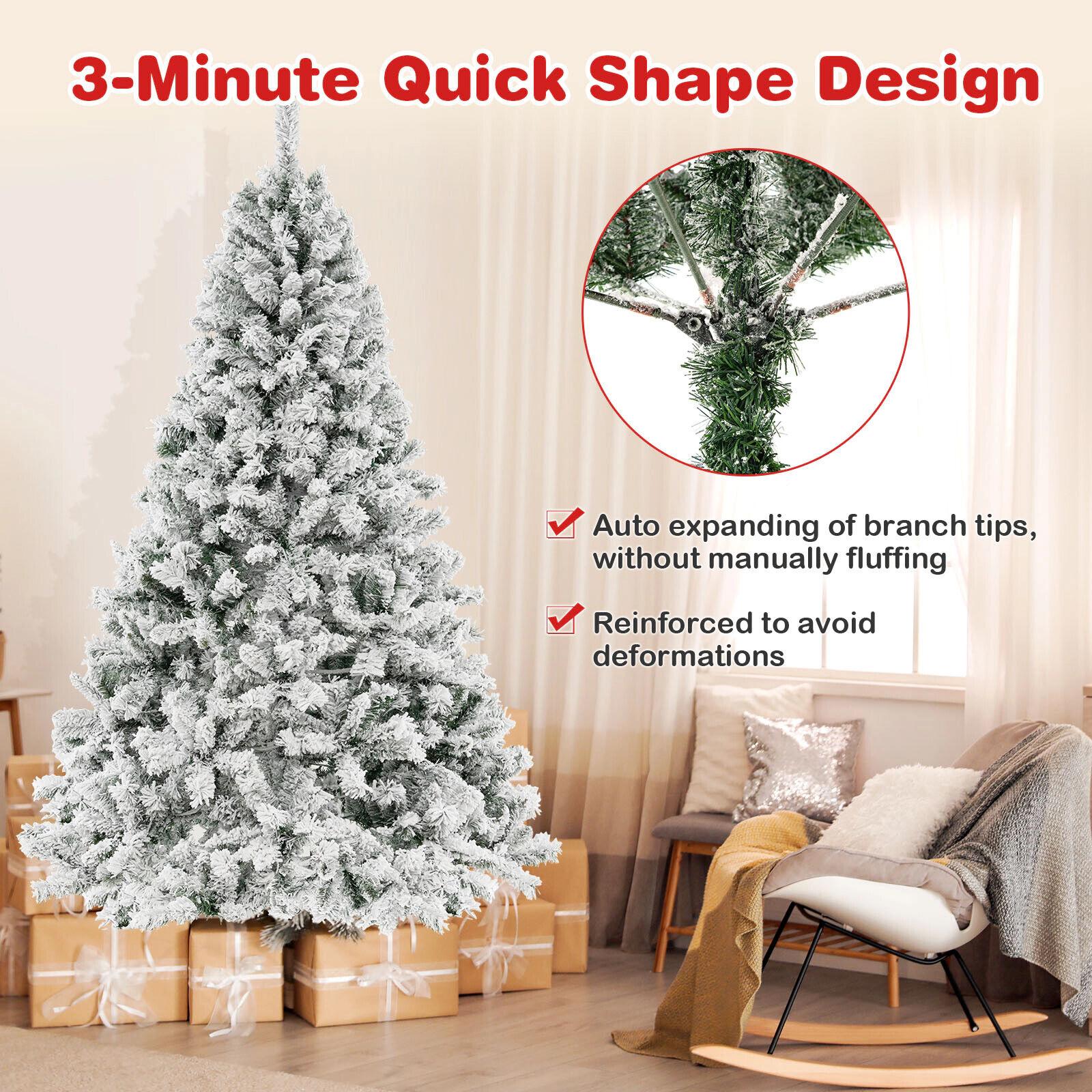 SlickBlue Pre-Lit Snow Flocked Christmas Tree with Warm White LEDs