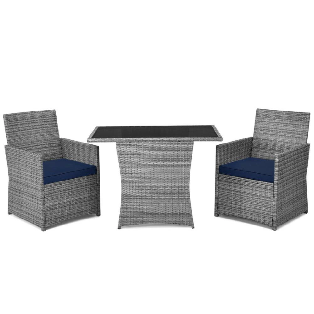 Hivvago 3 Pieces Patio Rattan Furniture Set With Cushioned Armrest Sofa