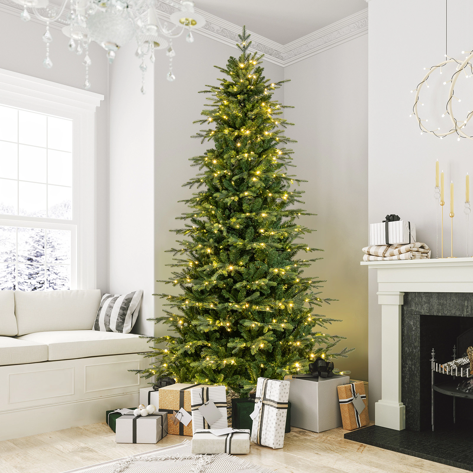 LJG Pre-Lit Artificial Christmas Tree with Warm White LED Lights