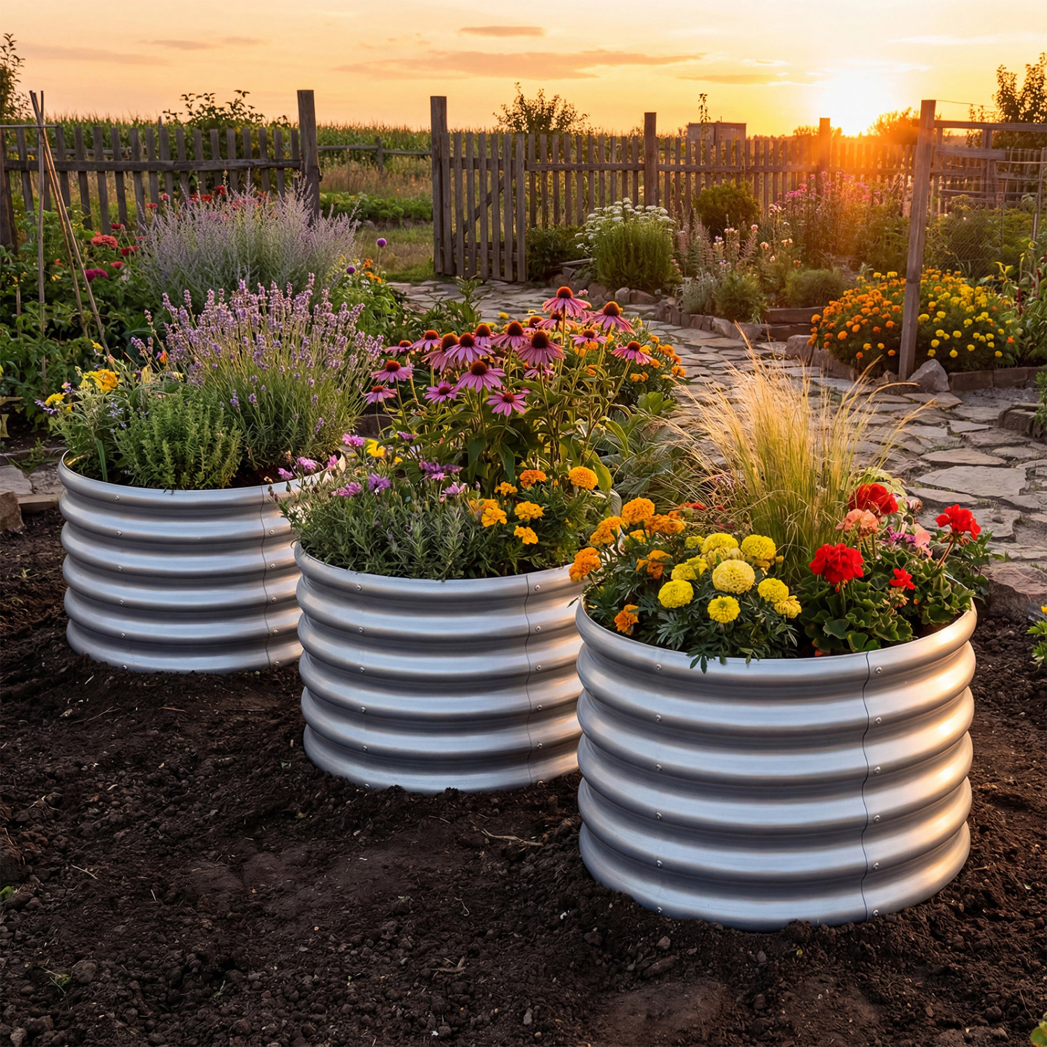 LJG Round Galvanized Raised Garden Bed with Open-Ended Base