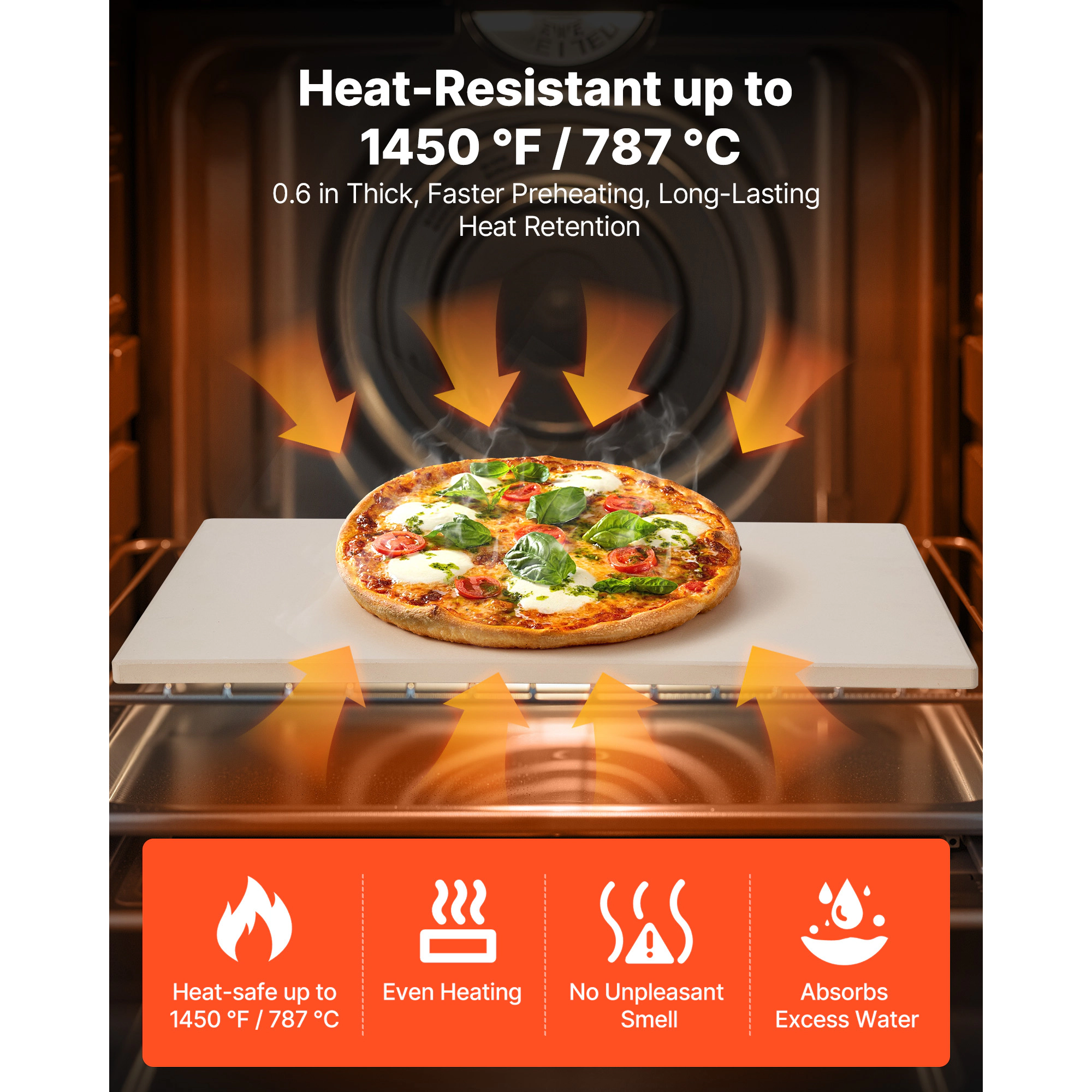 HONGGE Large Cordierite Pizza Stone 1450℉ Heat-Resistant for Oven BBQ
