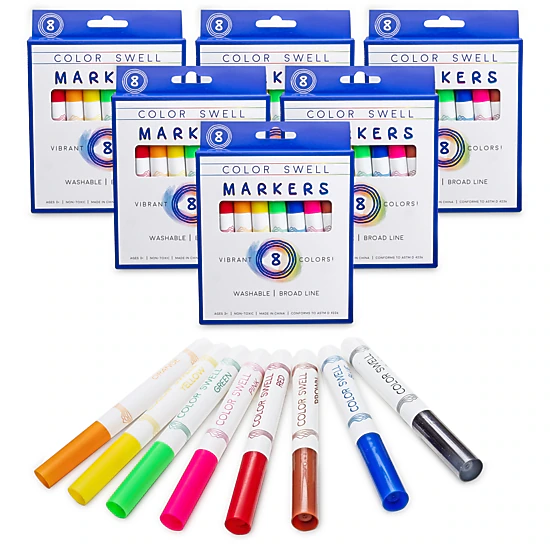 Color Swell Broad Line Bulk Markers, 6 Pack, 8 per Pack (48 Total)