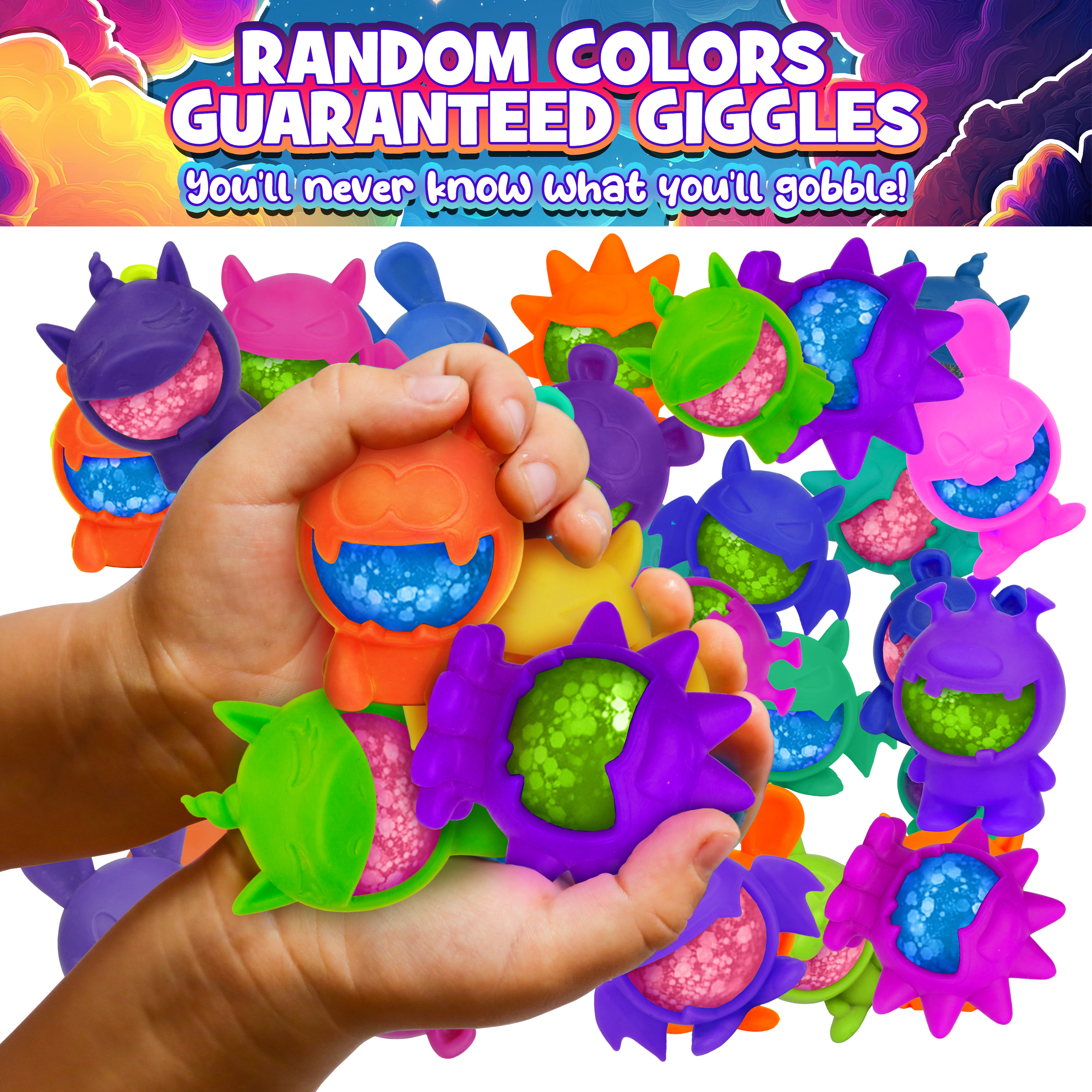 Power Your Fun Glitter Gobblers Squishy 6 pack Fidget Toys for Kids