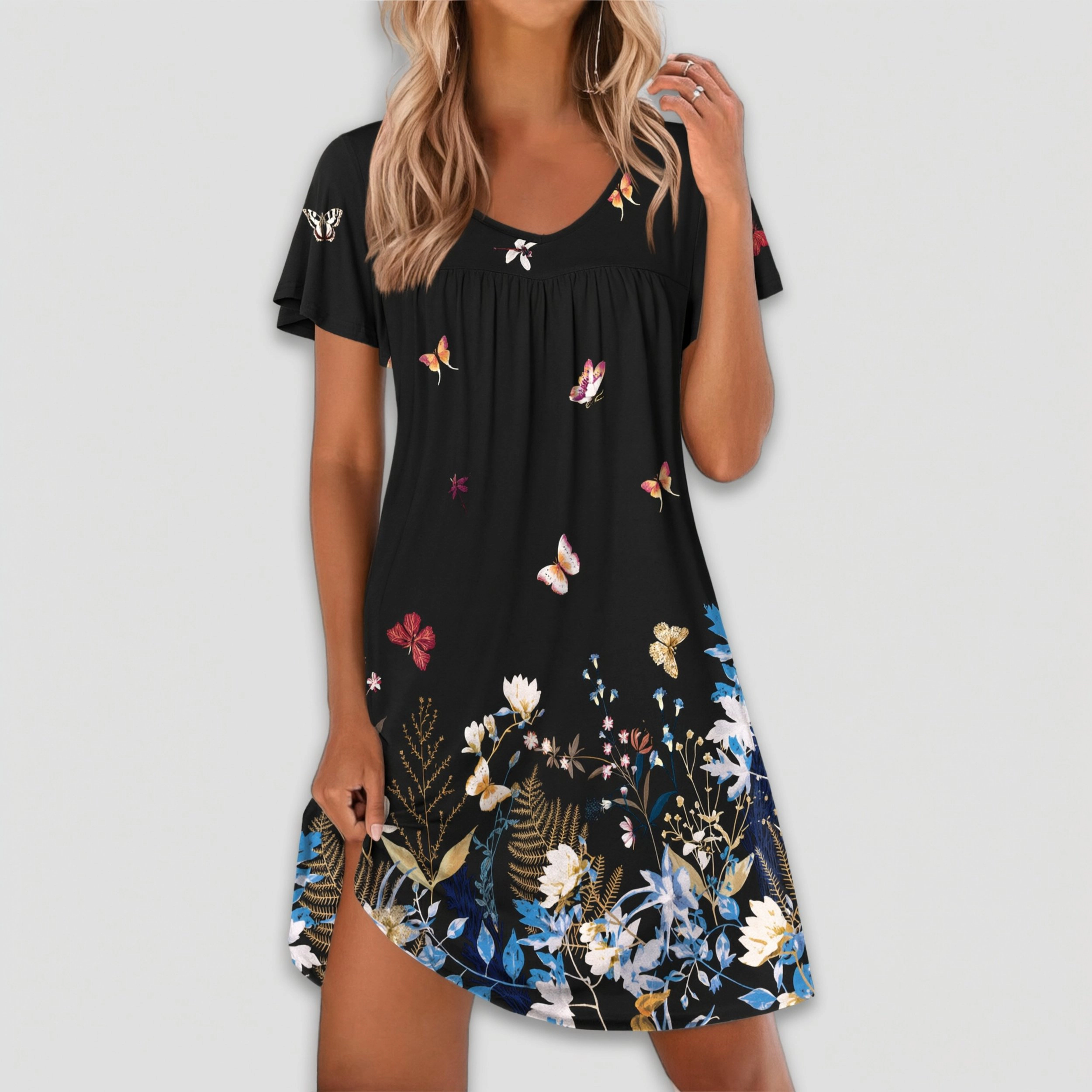 Ekouaer Nightgowns for Women Short Sleeve Sleep Shirts Pleated Night Dress V Neck Soft