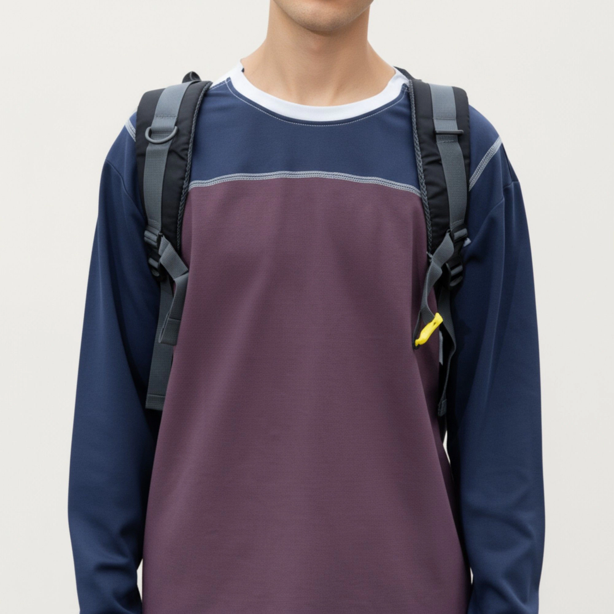 Anna-Kaci Men's Long Sleeve Color Block Crew Neck Pullover with Contrast Stitching and Relaxed Fit
