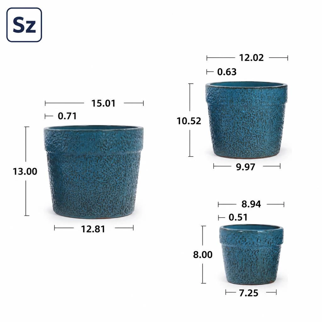 WOW PIONEER Large Round Ceramic Planter Pot for Patio Deck Porch Balcony Yard Indoor Outdoor