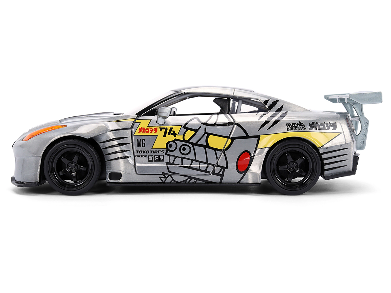 Jada 2009 Nissan GT-R (R35) Ben Sopra Brushed Metal with Black Top and Graphics and Mechagodzilla Diecast