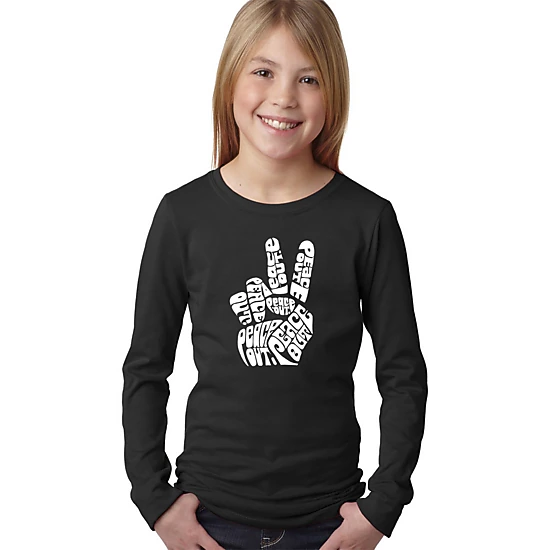 LA Pop Art Girls Long Sleeve Word Art T-Shirt - Peace Out