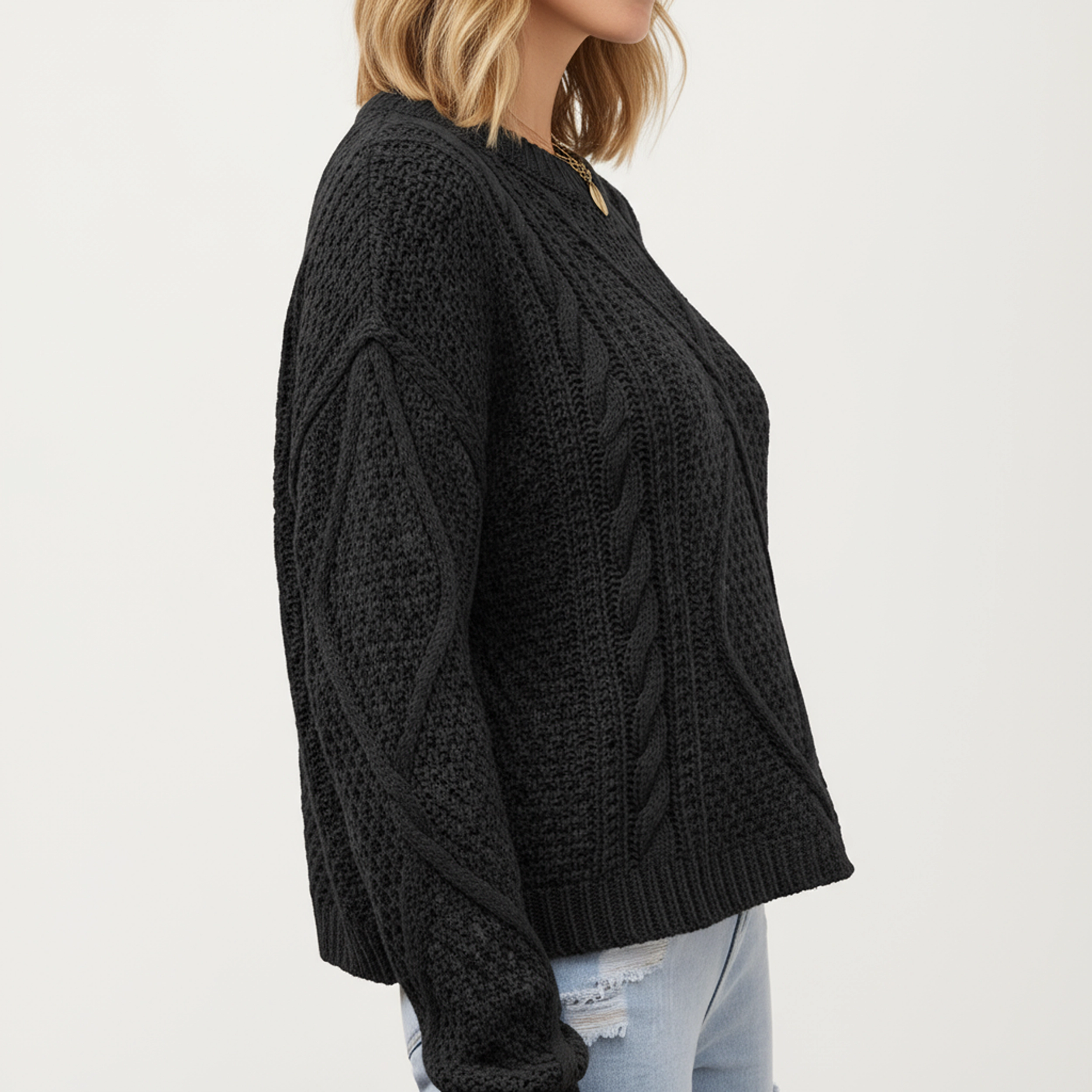 Anna-Kaci Women's Long Sleeve Cable Knit Pullover Sweater with Textured Pattern