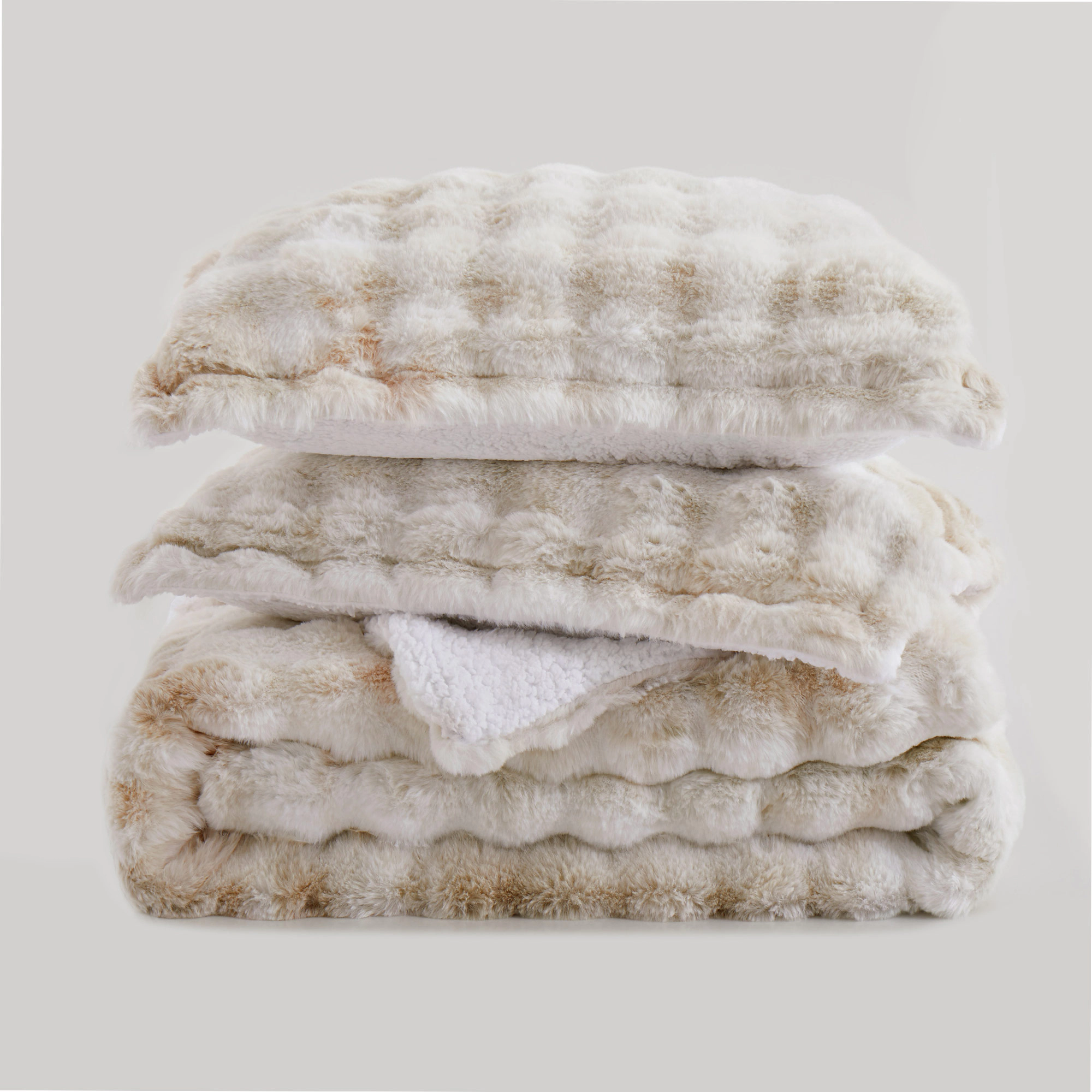 PEACENEST 3-Piece Reversible Plush Comforter Set with Sherpa Reverse and 2 Pillow Shams
