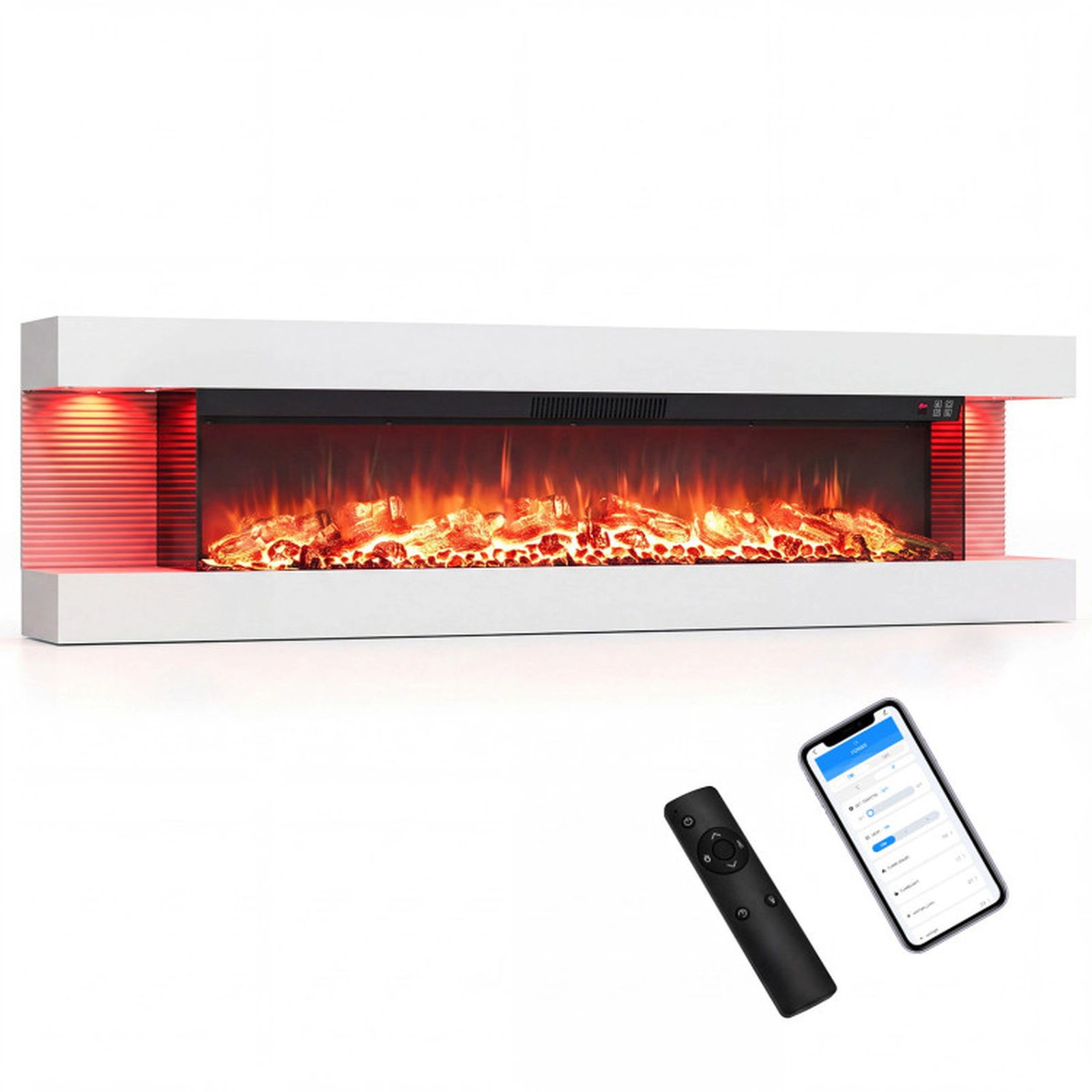 SUGIFT 3-Sided Wall Mount Electric WiFi Fireplace with Floating Mantel 60-in 750W/1500W Heater 5118 BTU 400 sq.ft White