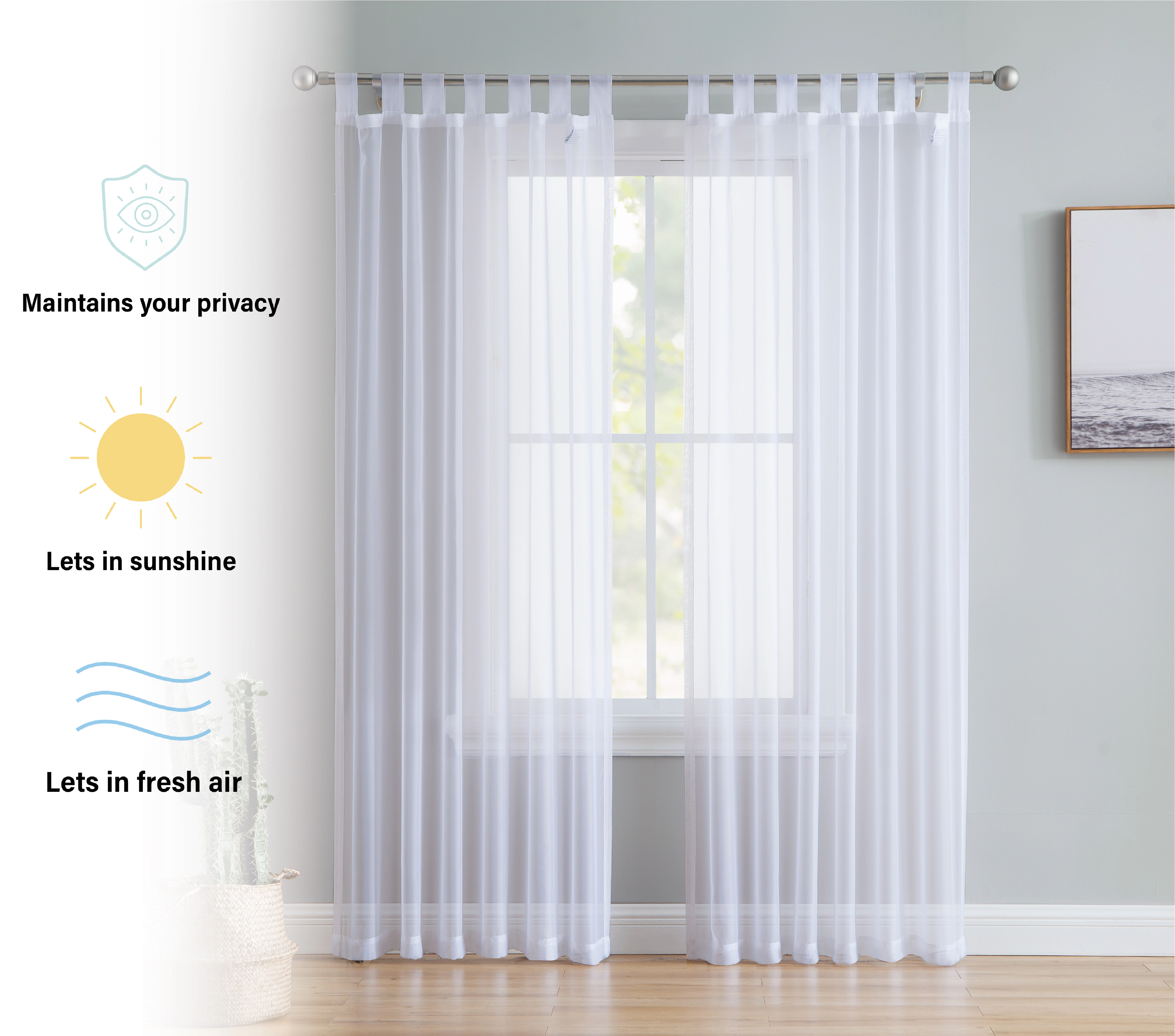 HLC.ME Tab Top Window Curtain Sheer Voile Panels for Living room & Bedroom, Set of 2