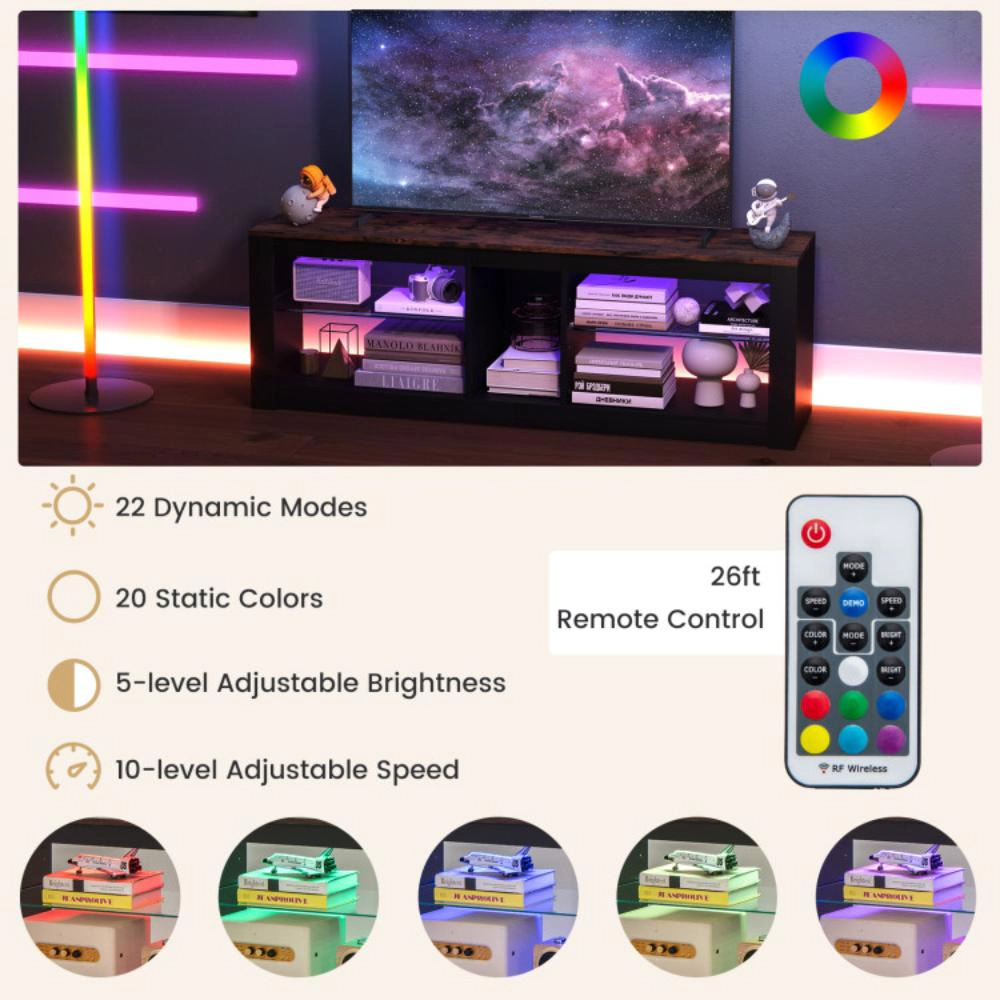 Hivvago Modern Tv Stand With Led Light And Adjustable Shelves For Tvs Up To 65 Inch-Brown