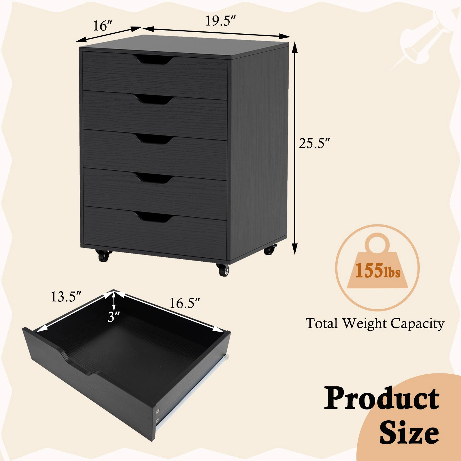 SlickBlue Office Storage Cabinet with Wheels & Spacious Drawer Organization