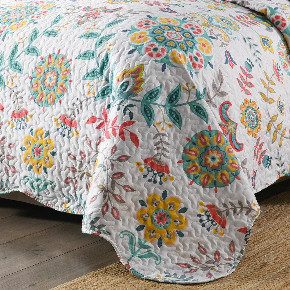 MarCielo 3 Piece Boho Floral Quilt Set, Medallion Bedspread Set