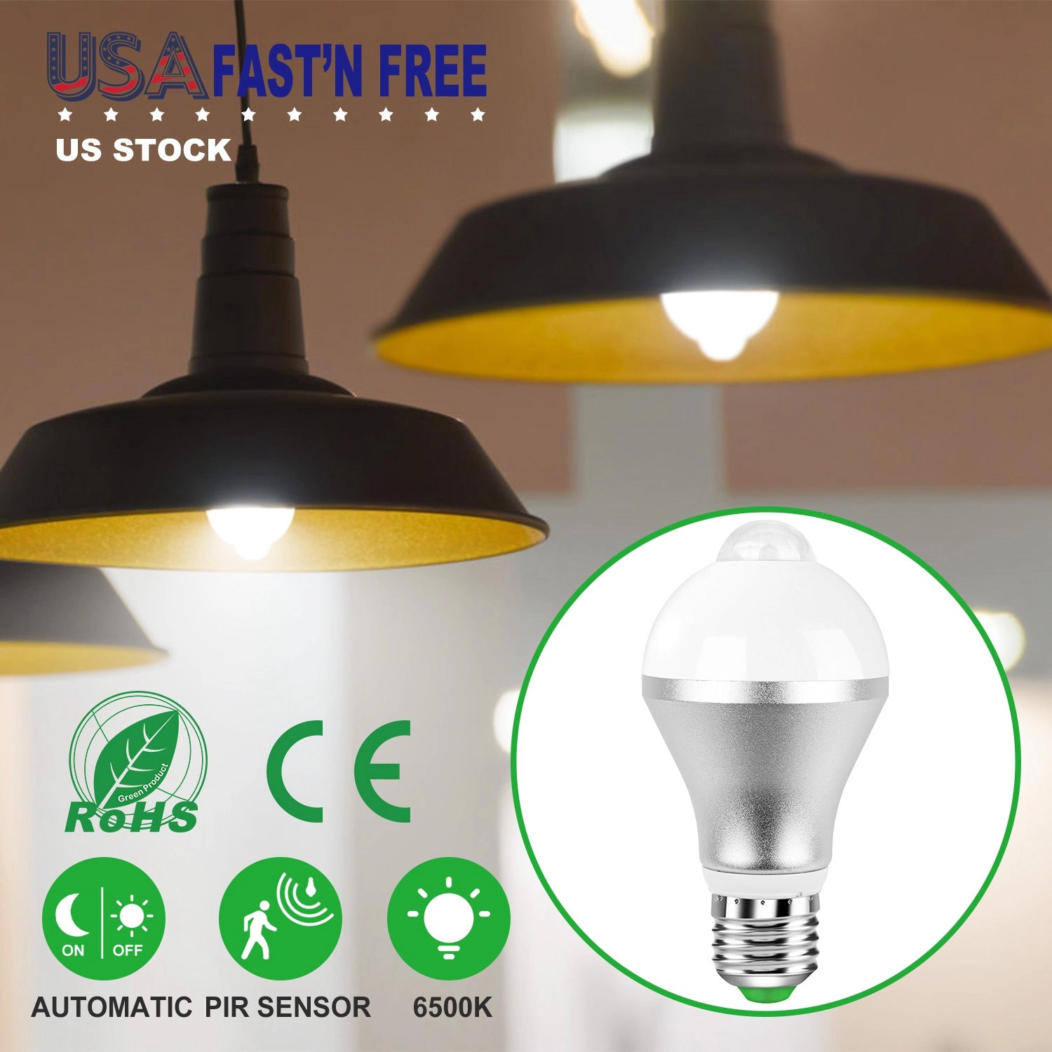 GBruno 9W Motion Sensor LED Light Bulb