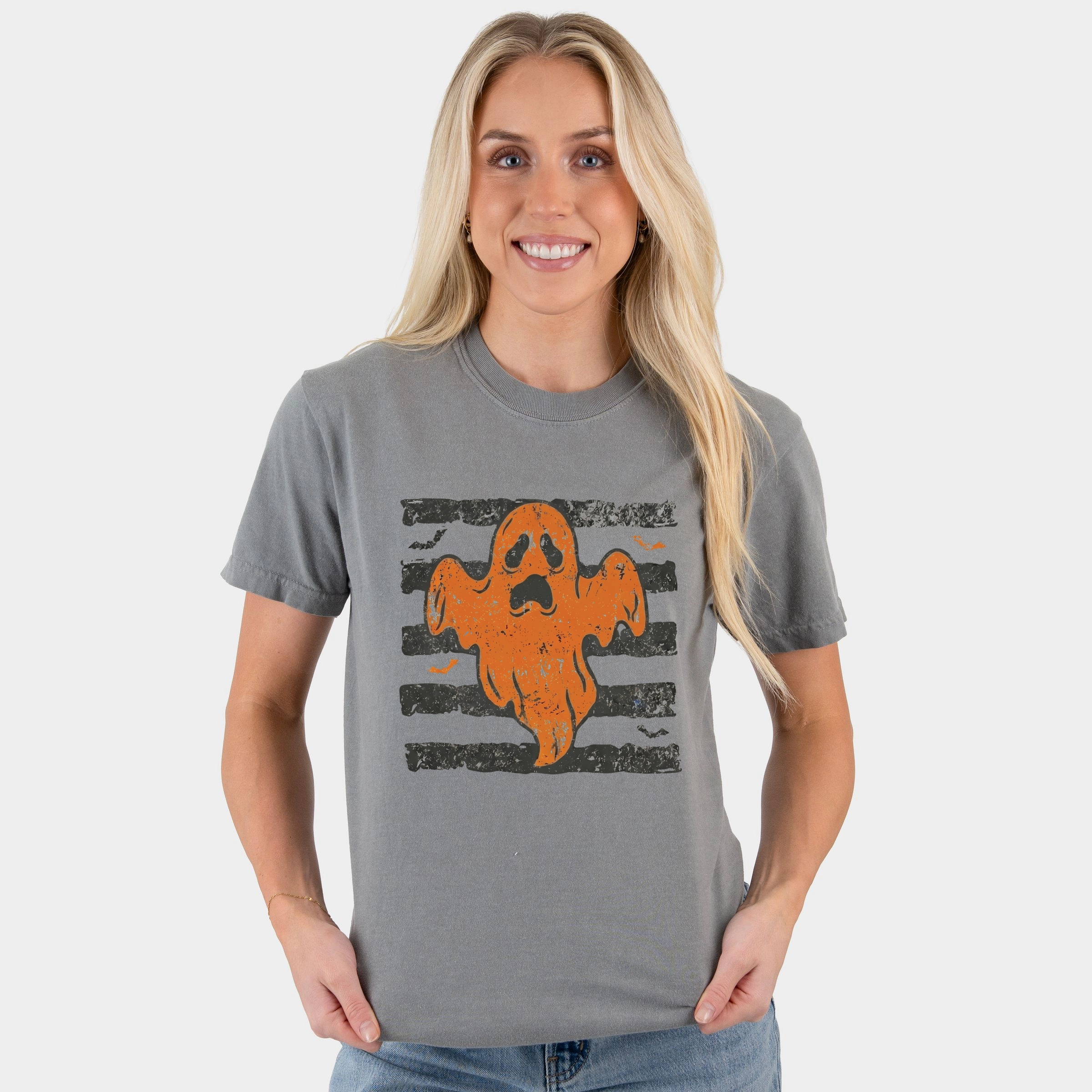 Simply Sage Market - Women's Garment Dyed Graphic T-Shirt Ghost Stripes Bats