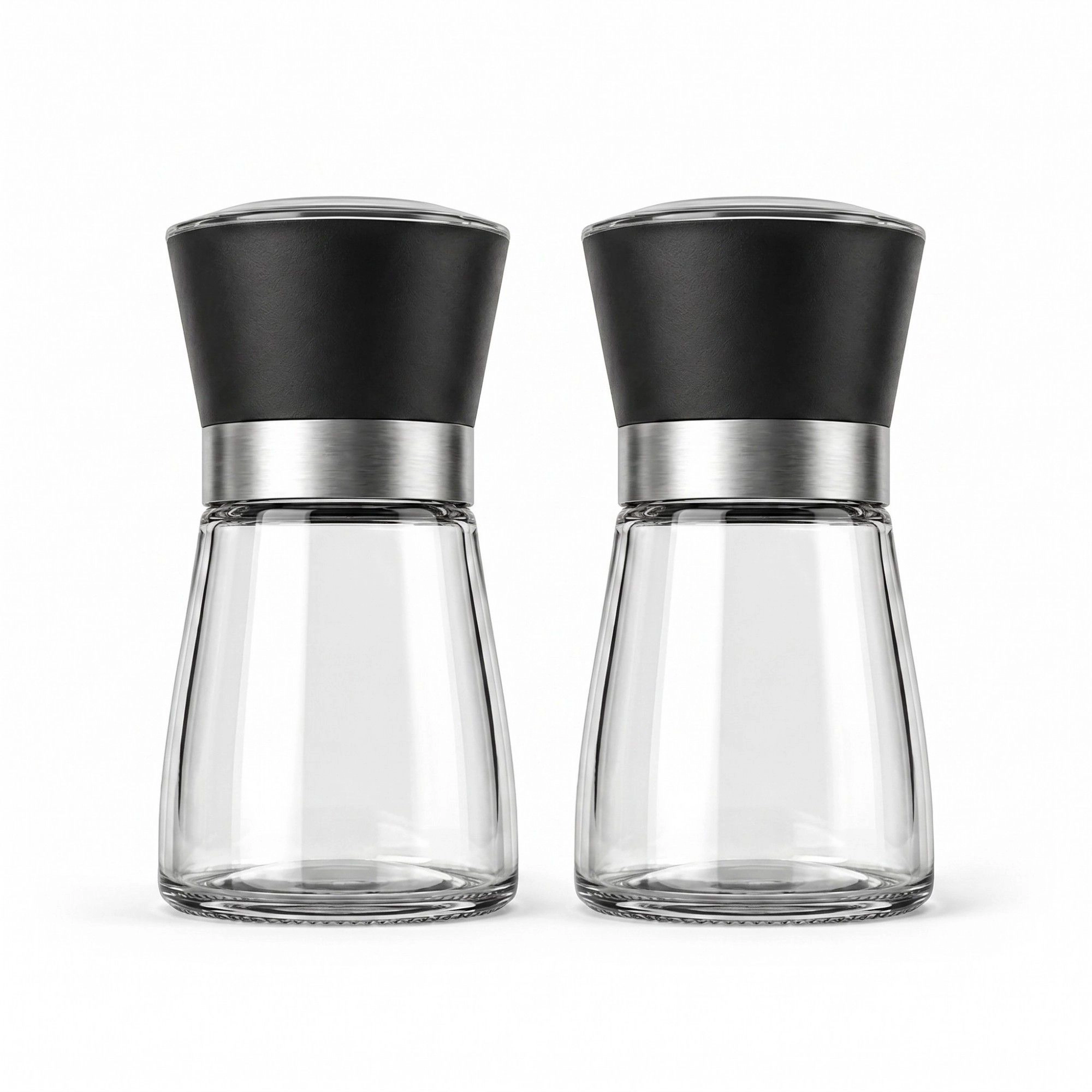 Alilang Unisex 2-Piece Glass Salt and Pepper Grinder Set with Stainless Steel Accent