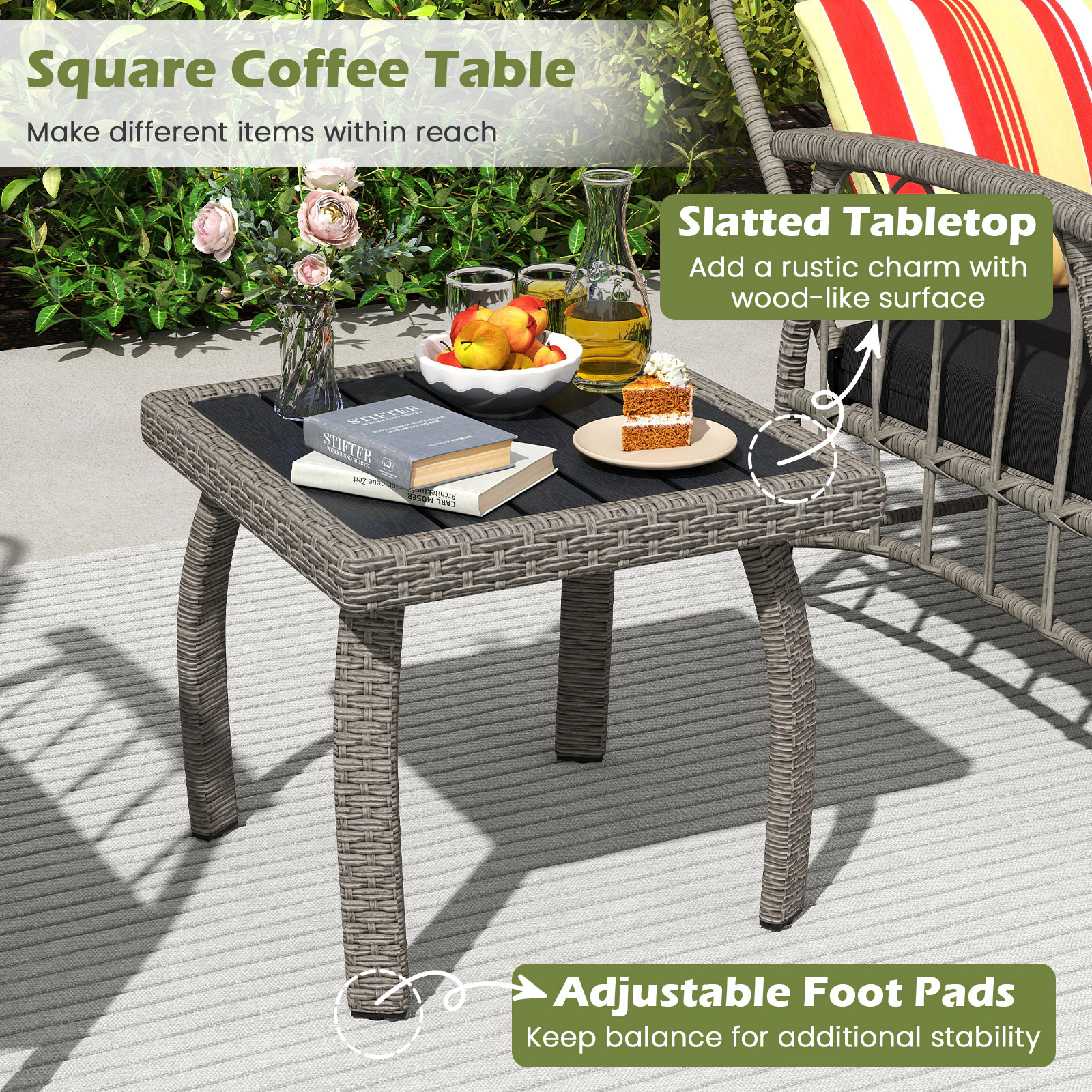 SUGIFT 5-Level Adjustable Backrest Chairs 3-Piece Gray Patio PE Wicker Set