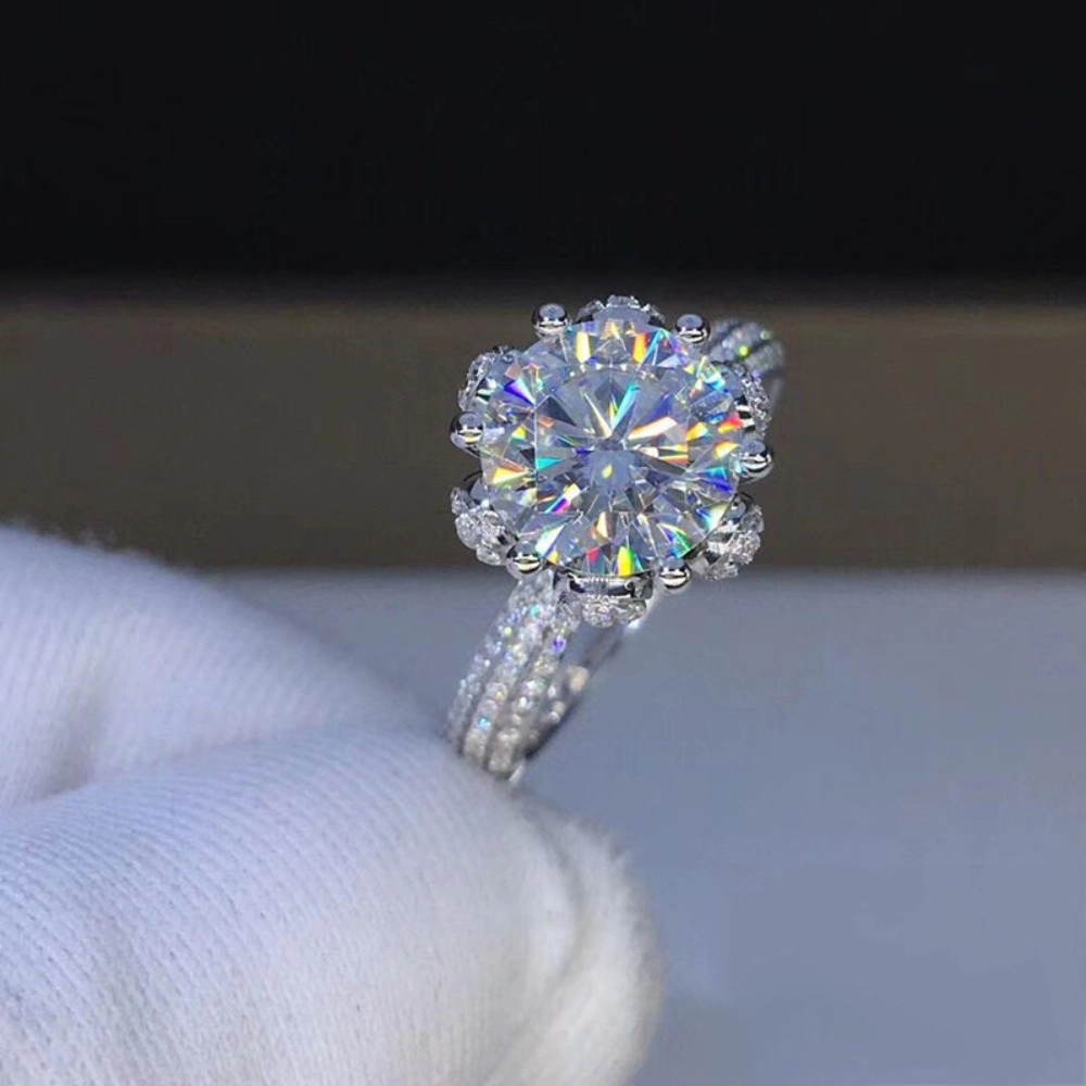 White Gold-Plated Side-Stone Cubic Zirconia Engagement Rings