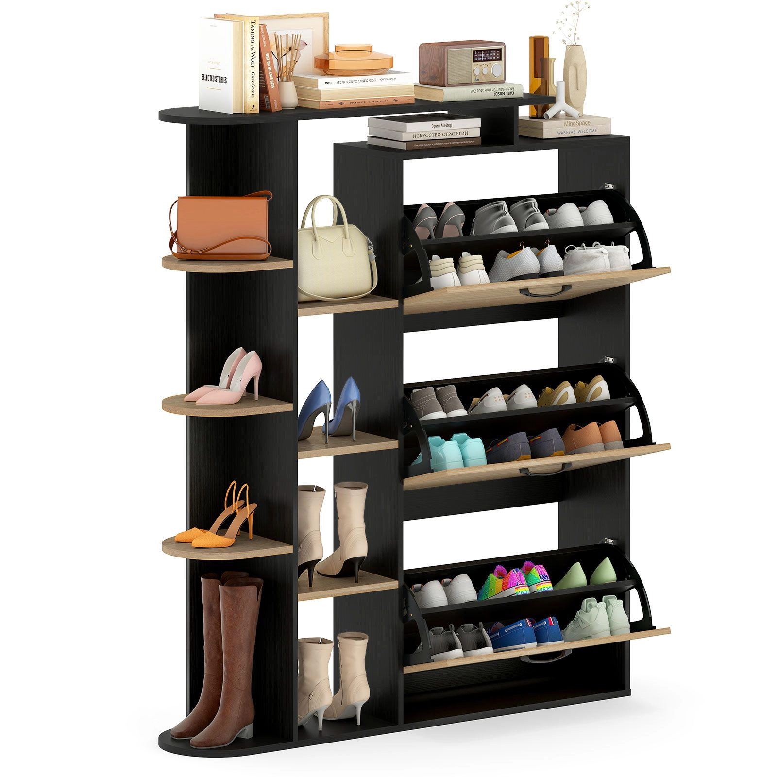 SlickBlue Entryway Shoe Storage Cabinet with 3 Flip Doors and Shelves