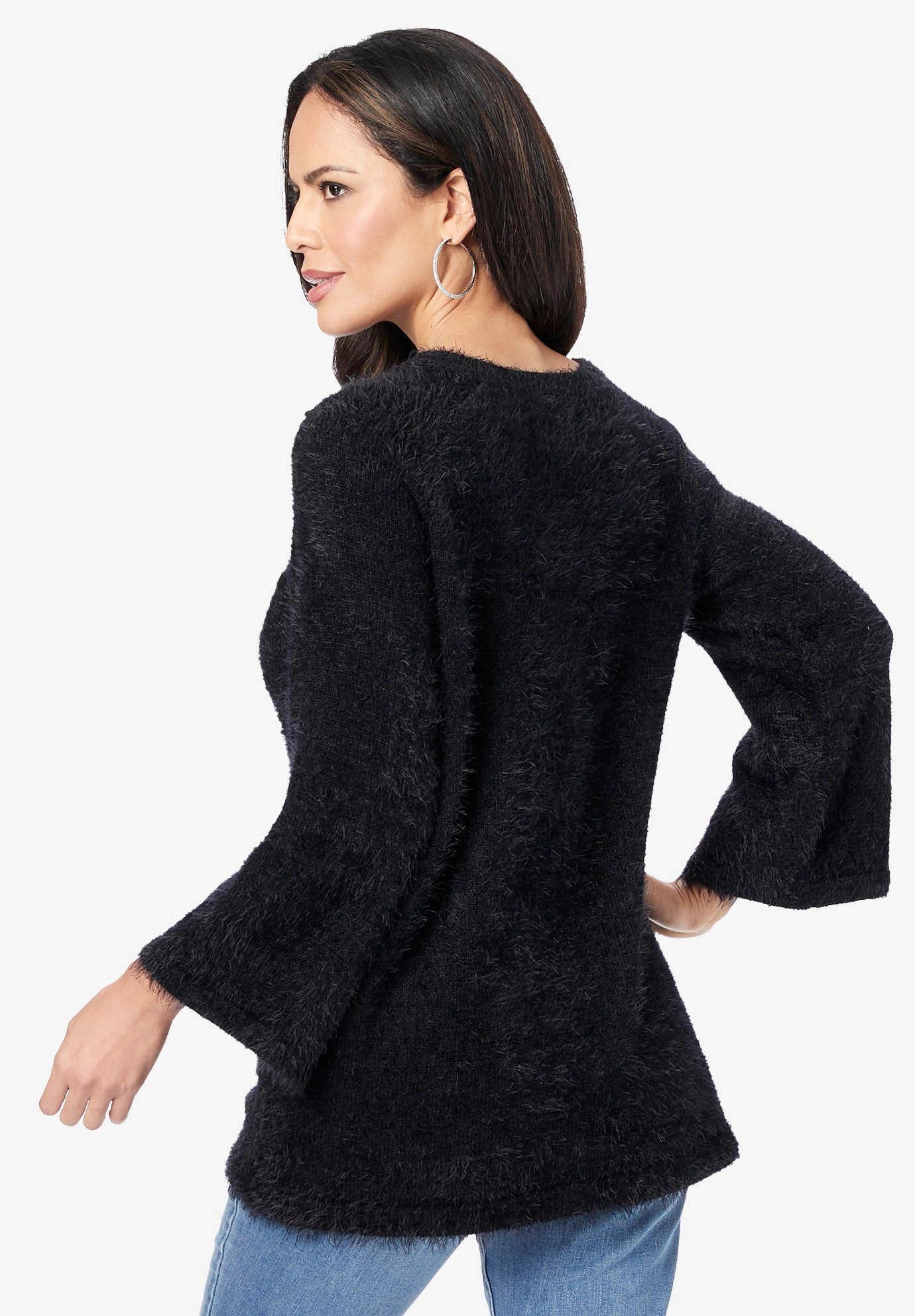 Roaman's Women's Plus Eyelash Lace Neck Sweater