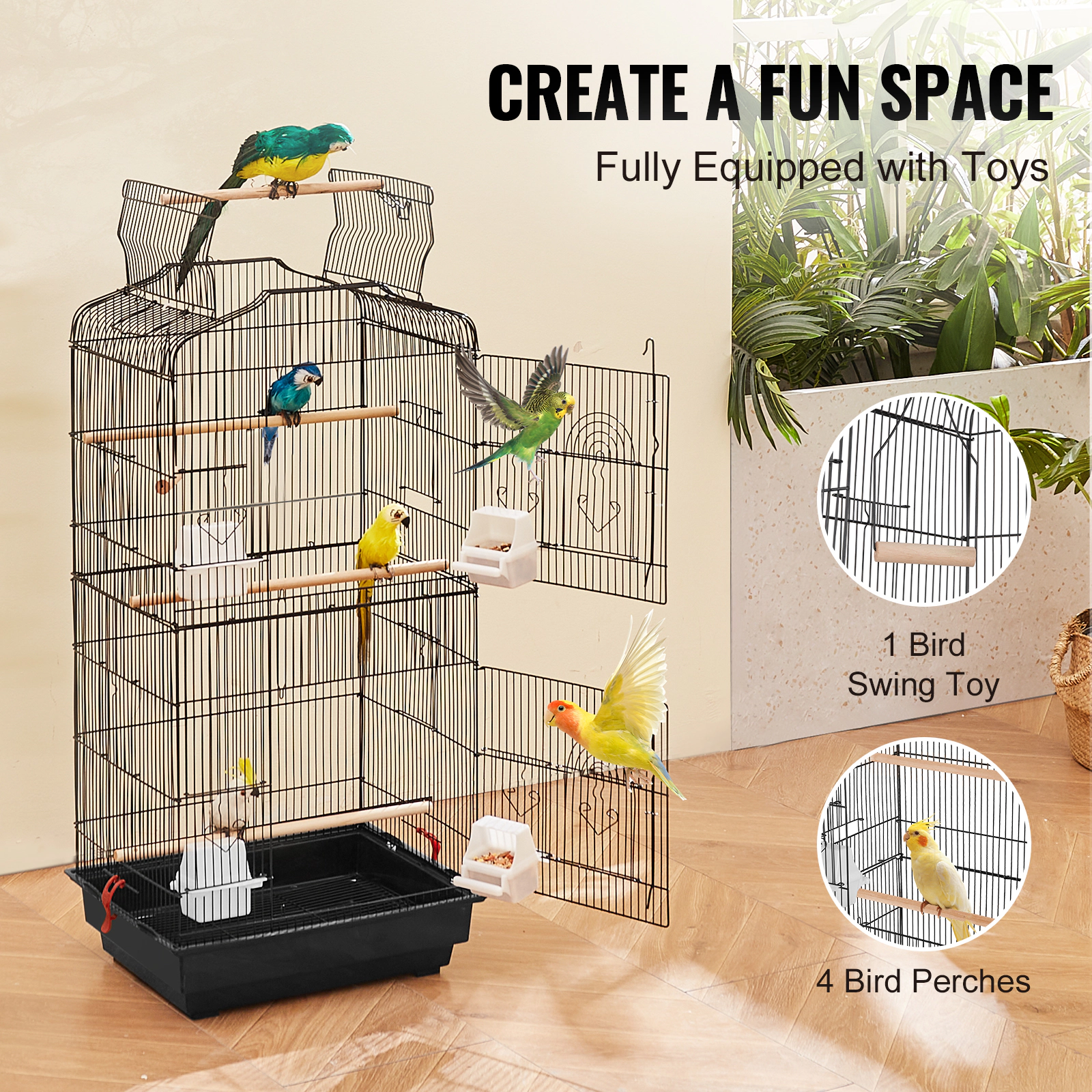 HONGGE Large Parrot Bird Cage with Swing and Perch for Parakeets Finches Canaries Lovebirds Cockatiels Budgies