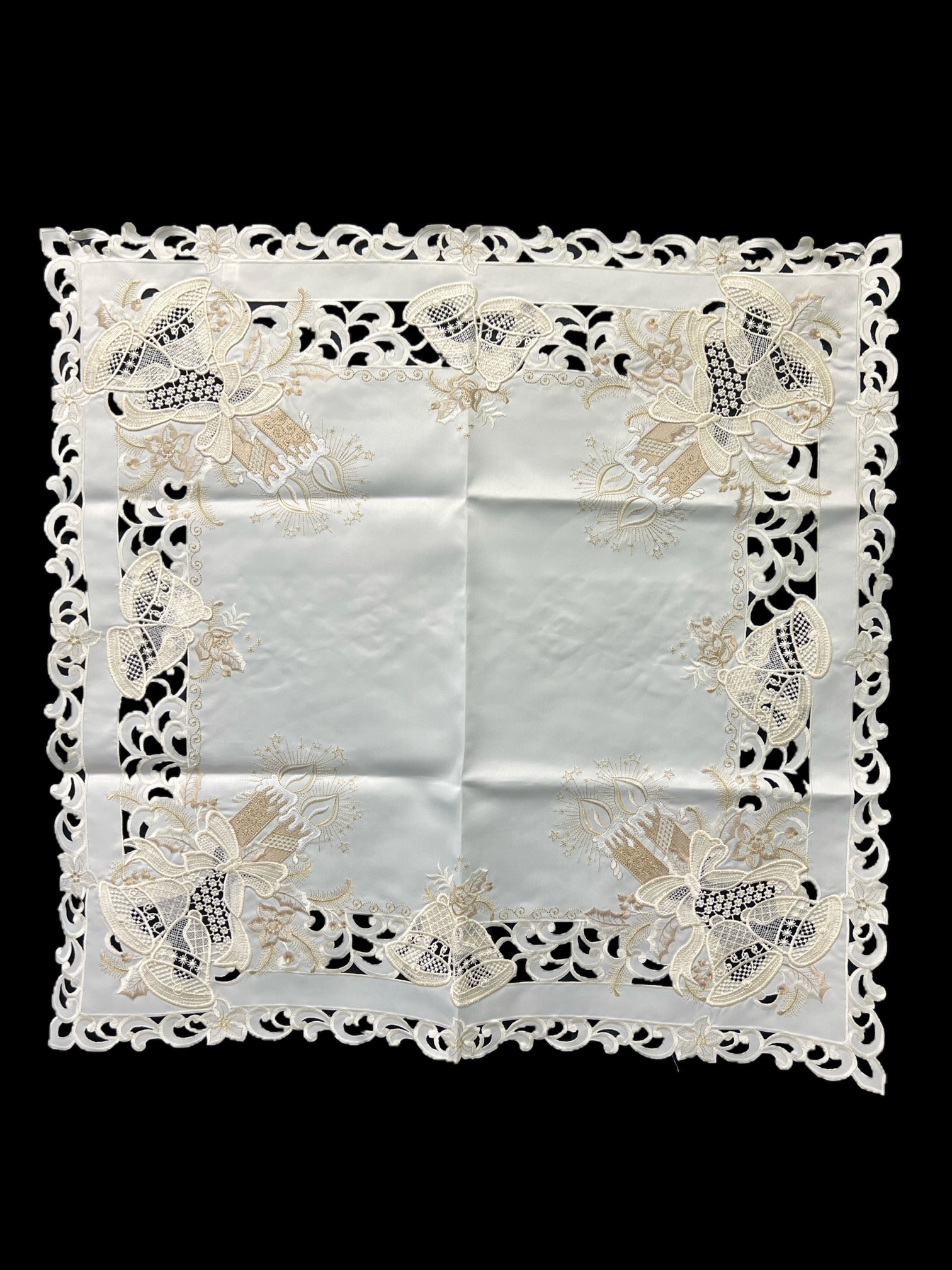 Jiallo Christmas Candle Beige Lace Embroidered Cutwork Square tablecloth, 36 inch Square