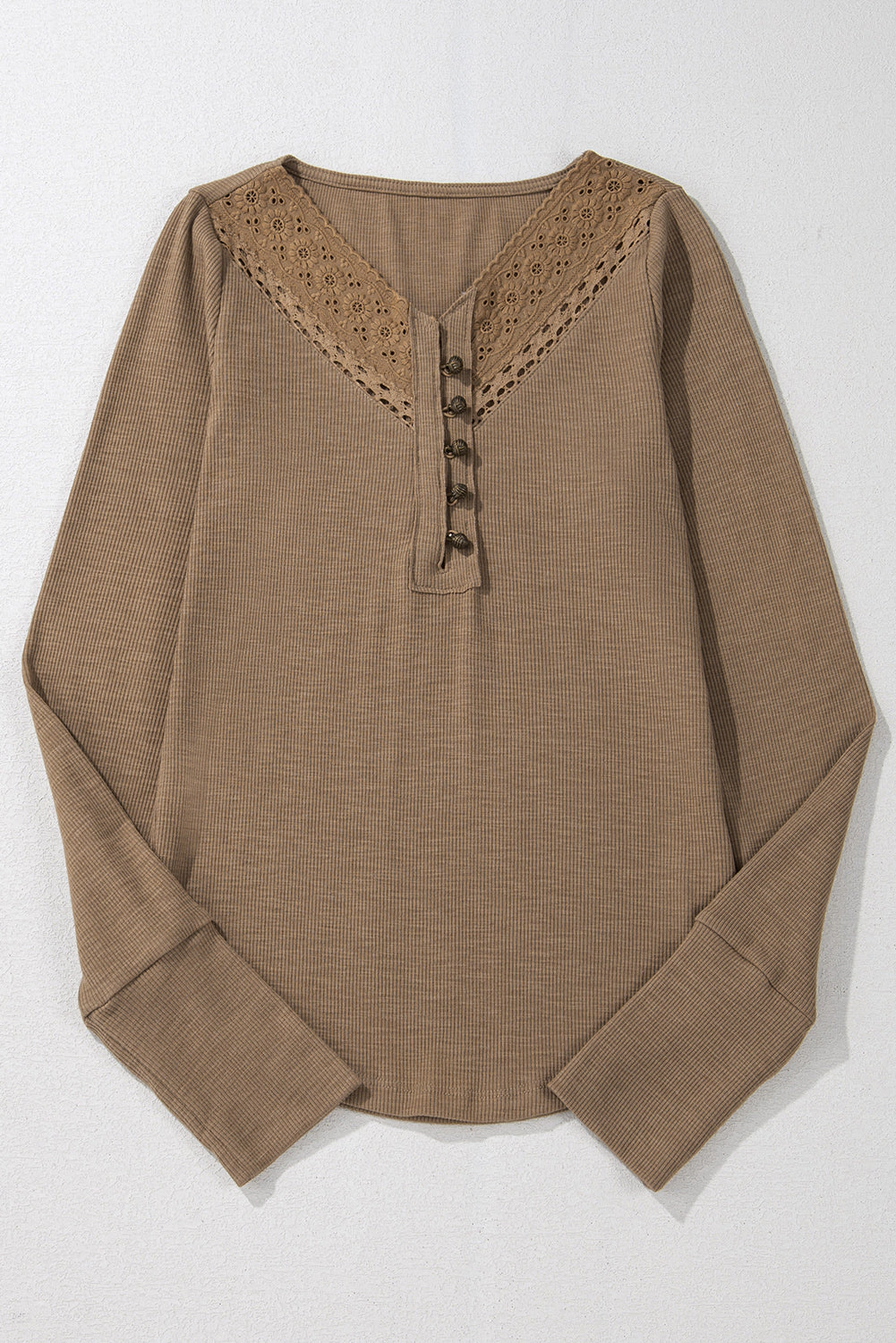Threaded Pear Women's Khaleesi anglaise Broider Ribbed Long Sleeve Top