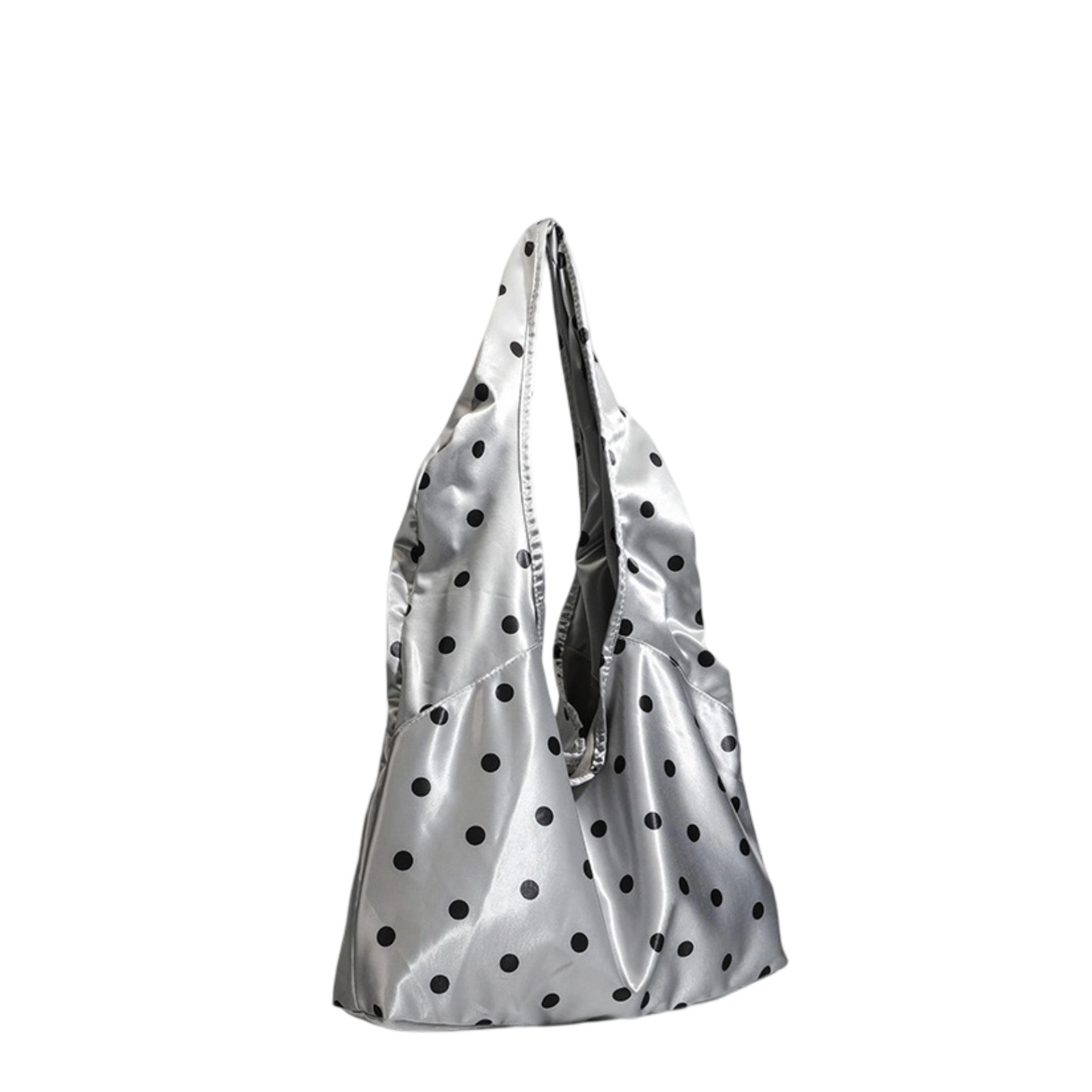 Alilang Women's Silver Polka Dot Satin Tote Bag, Lightweight Slouchy Shoulder Bag for Women