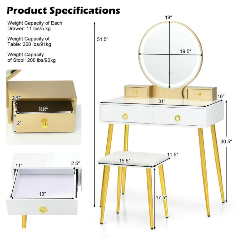 Hivvago Vanity Table Set With Mirror-White