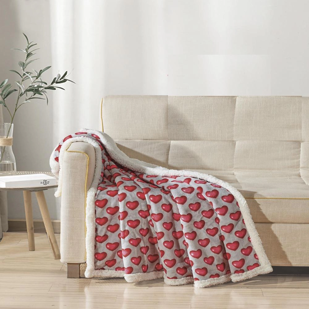 Juliette Valentine Hearts Micro Plush Sherpa All Season Throw Blanket 50" x 60" Multicolor by Plazatex