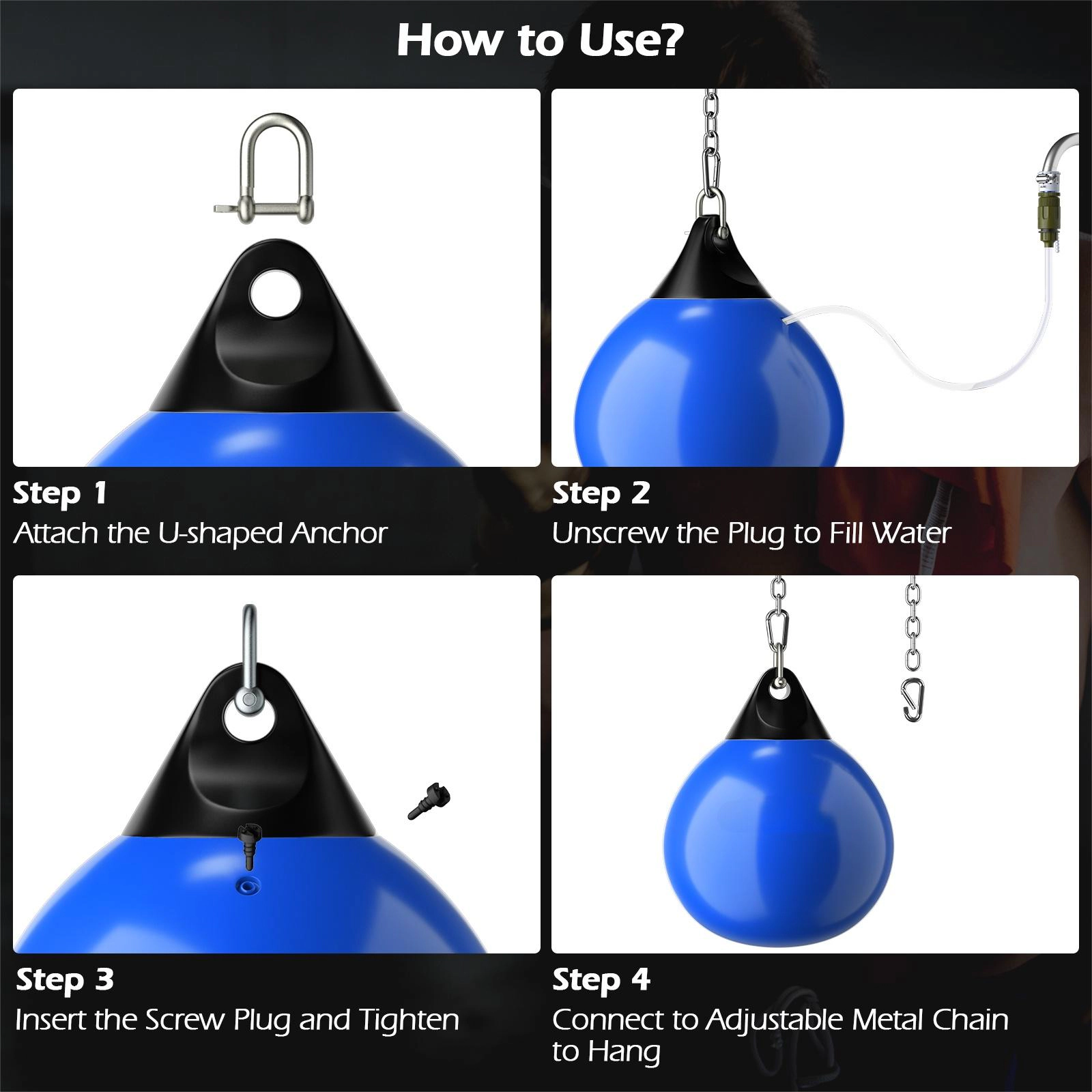 SUGIFT 21-in Water Filled Hanging Punching Bag with Adjustable Metal Chain and 39-in Filling Hose