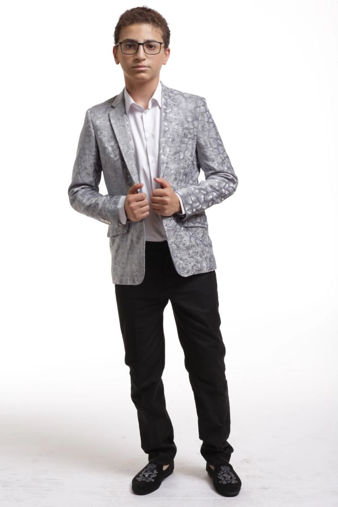 Elie Balleh Boys Slim Fit Crushed Velvet Blazer Jacket