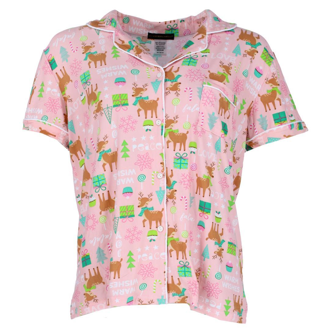 Not a Morning Person Women's Pink Christmas Notch Collar Pajama Set