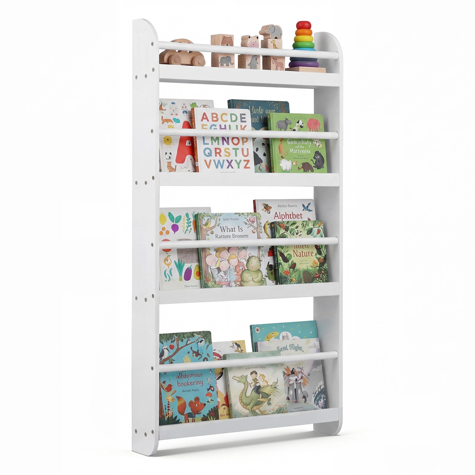 SUGIFT 4-Tier Wall Bookshelf Organizer for Toys and Books 33-lb Per Layer Ages 3+ White/Pink