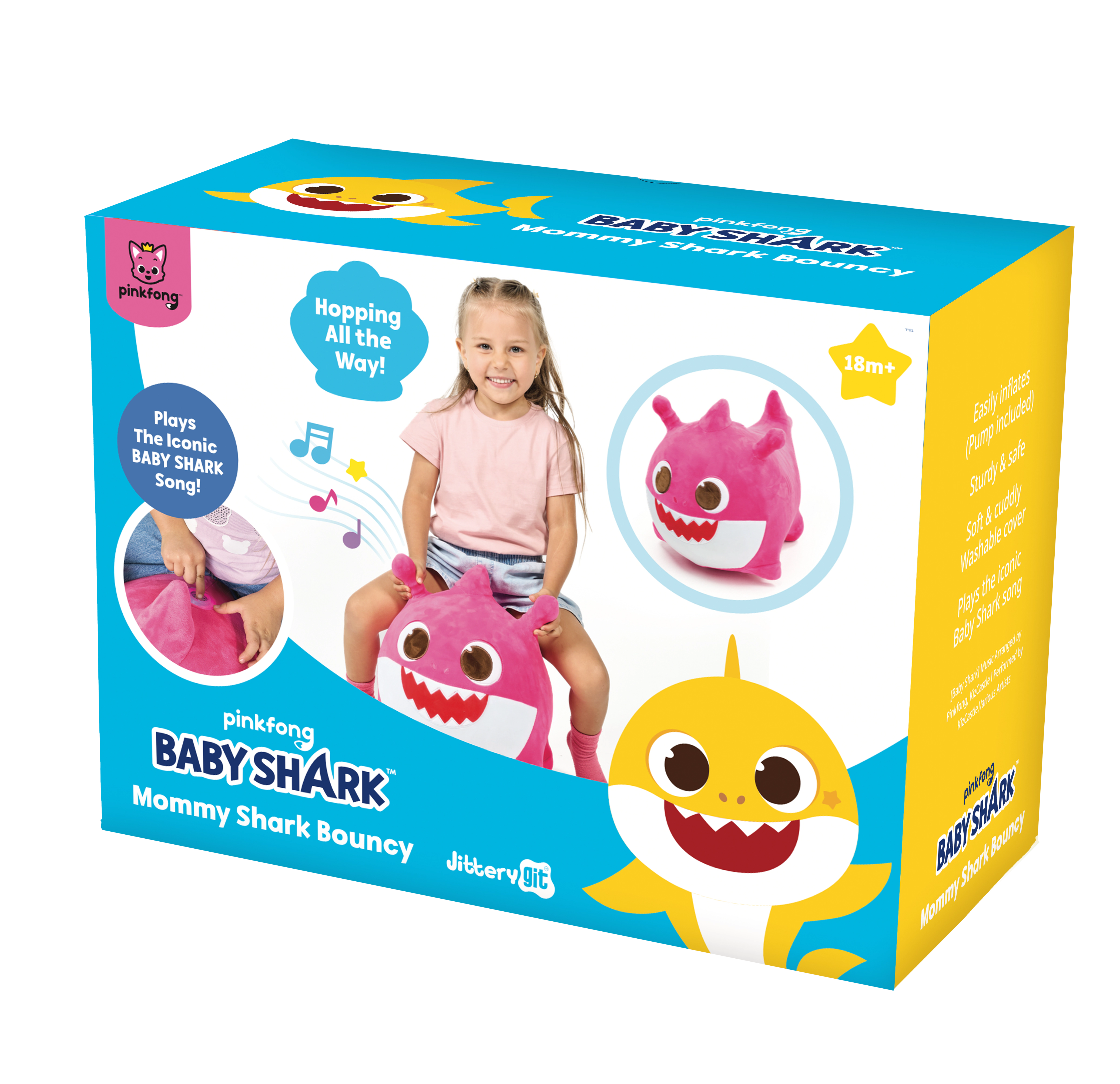 Pinkfong Kids Mommy Shark Musical Bouncy Ride-On Toy - Soft Plush Hopper with Iconic Song
