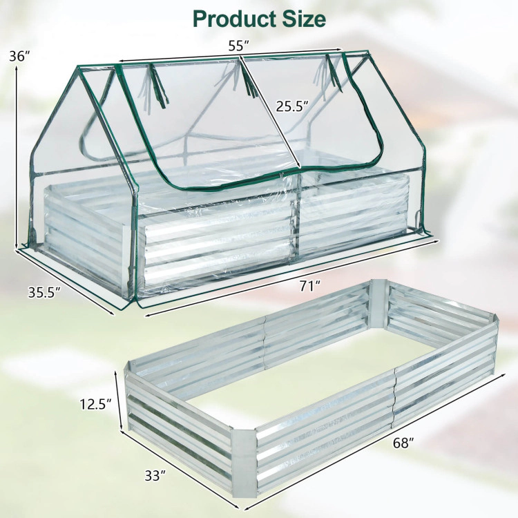 Hivvago 6 x 3 x 3 Feet Galvanized Raised Garden Bed with Greenhouse